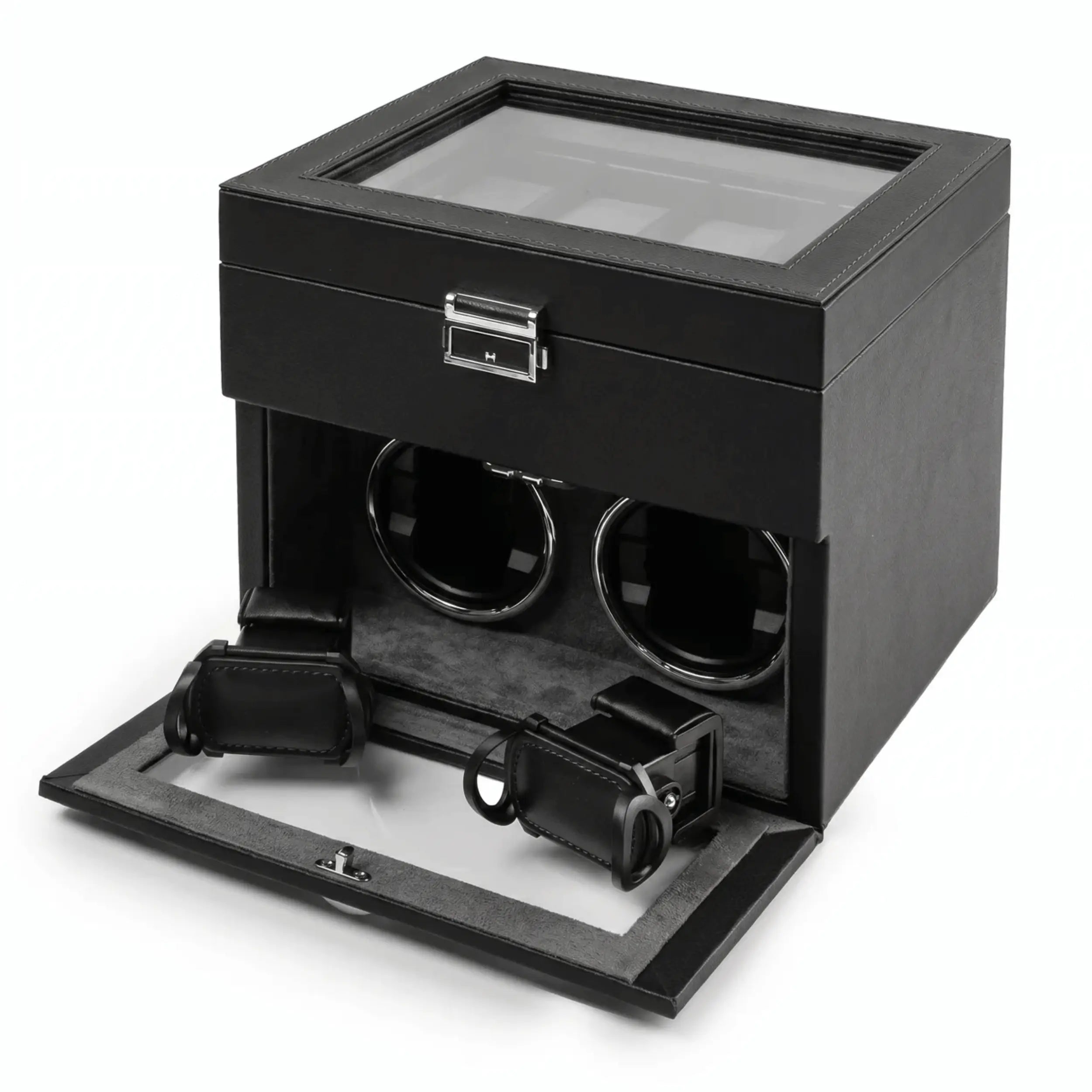 Coffret du Sellier™ - Remontoir 2 Montres Automatiques Noir avec 8 Rangements | Rotation Horlogere