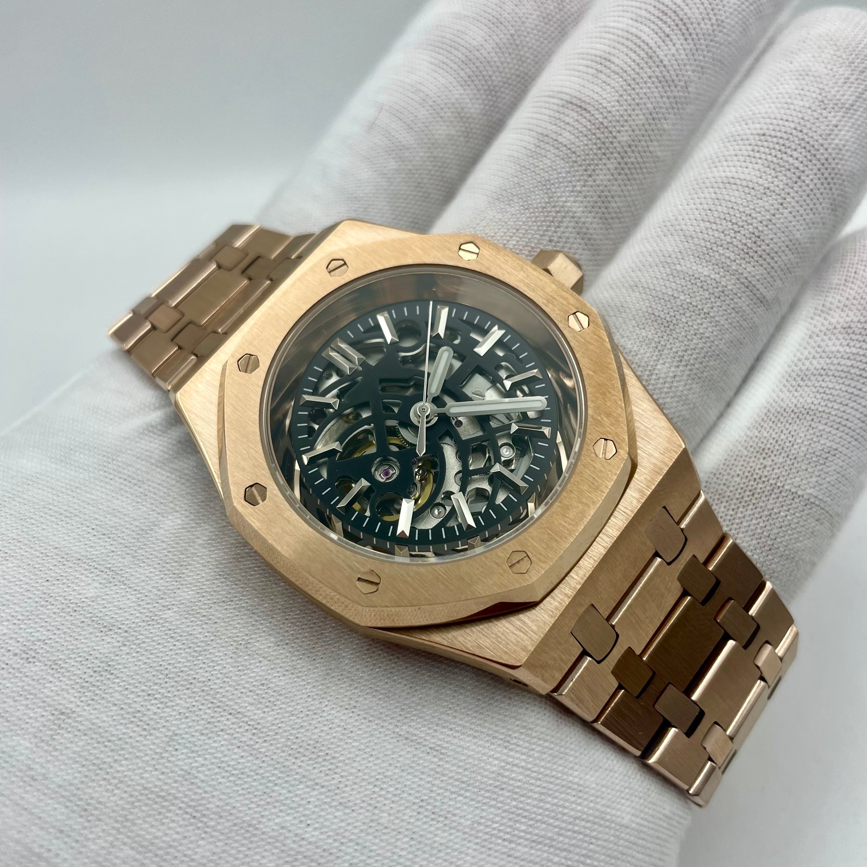 Seiko Mod Royal Oak Esqueleto de oro rosa 