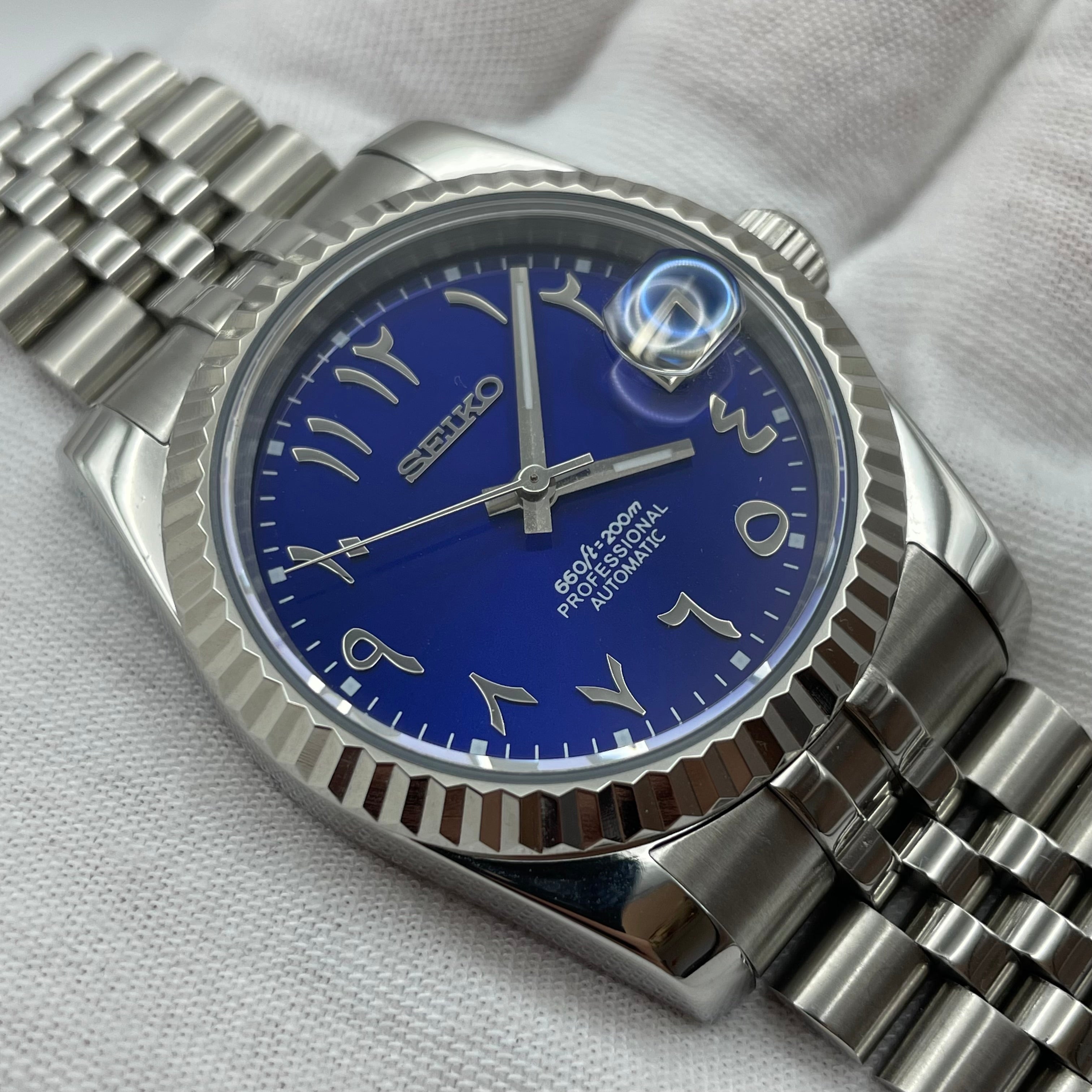 Seiko Mod Datejust arabisk urskive midnatsblå