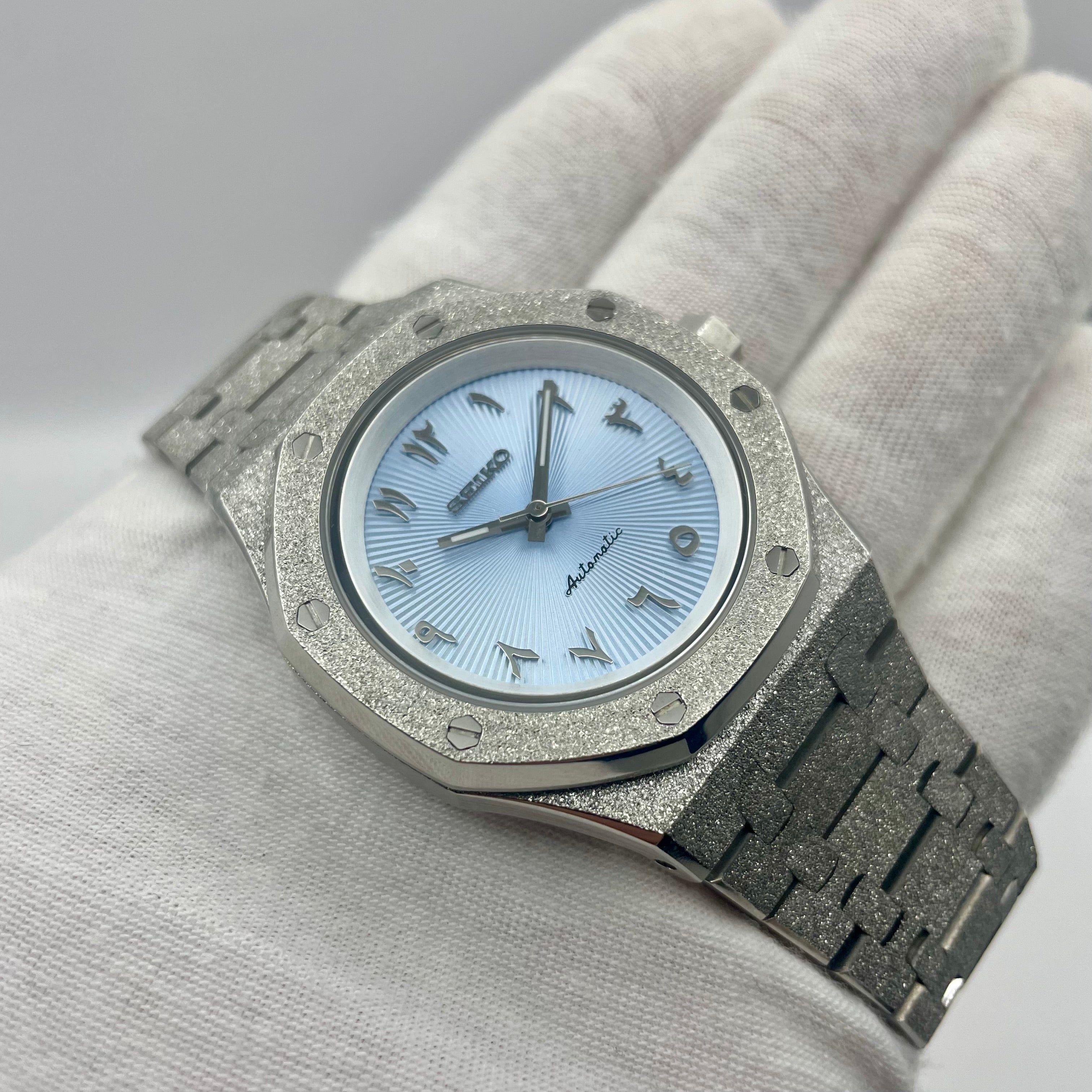 Seiko Mod Royal Oak Esmerilado Árabe Esfera Azul 