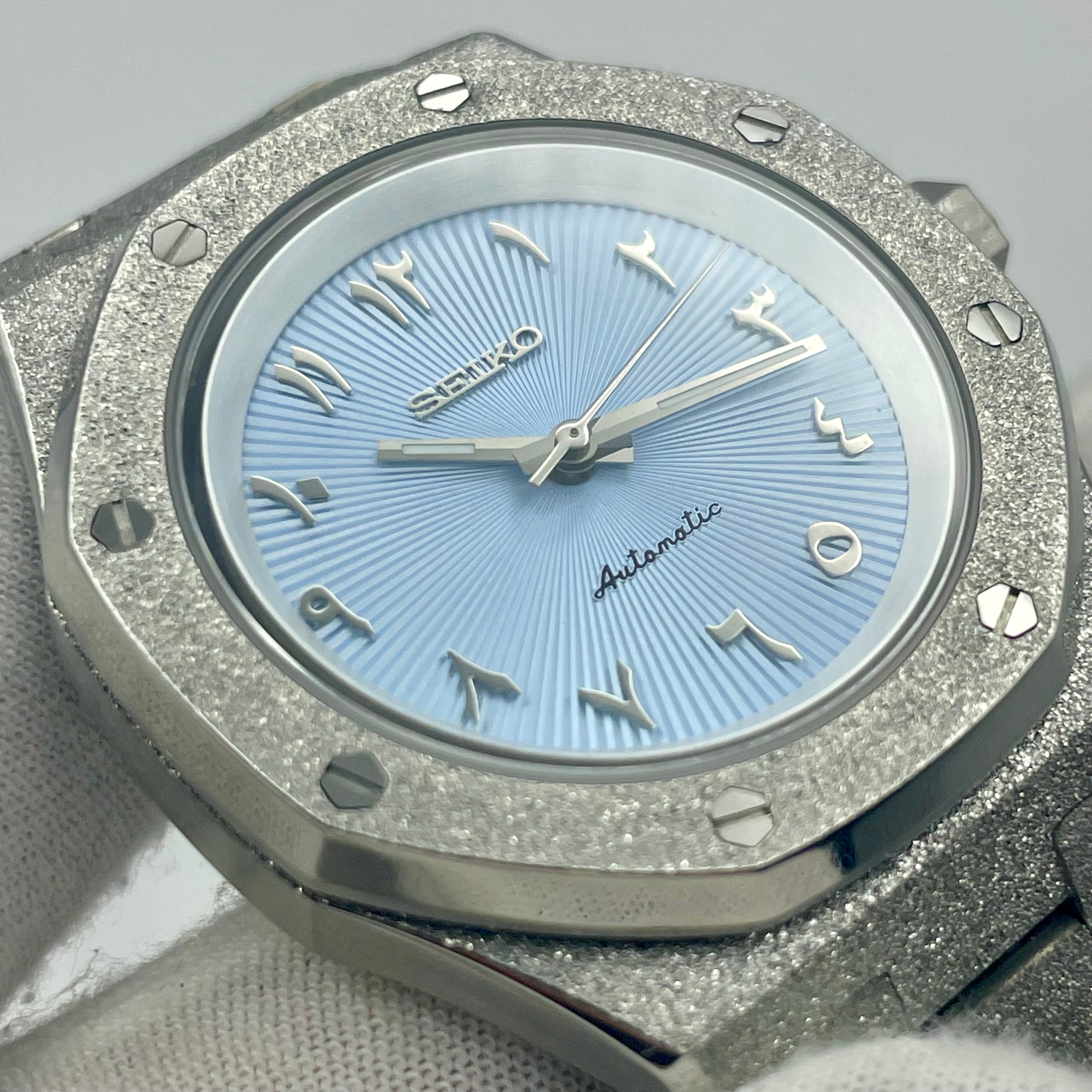 Seiko Mod Royal Oak Frosted Arabic Dial Blue 