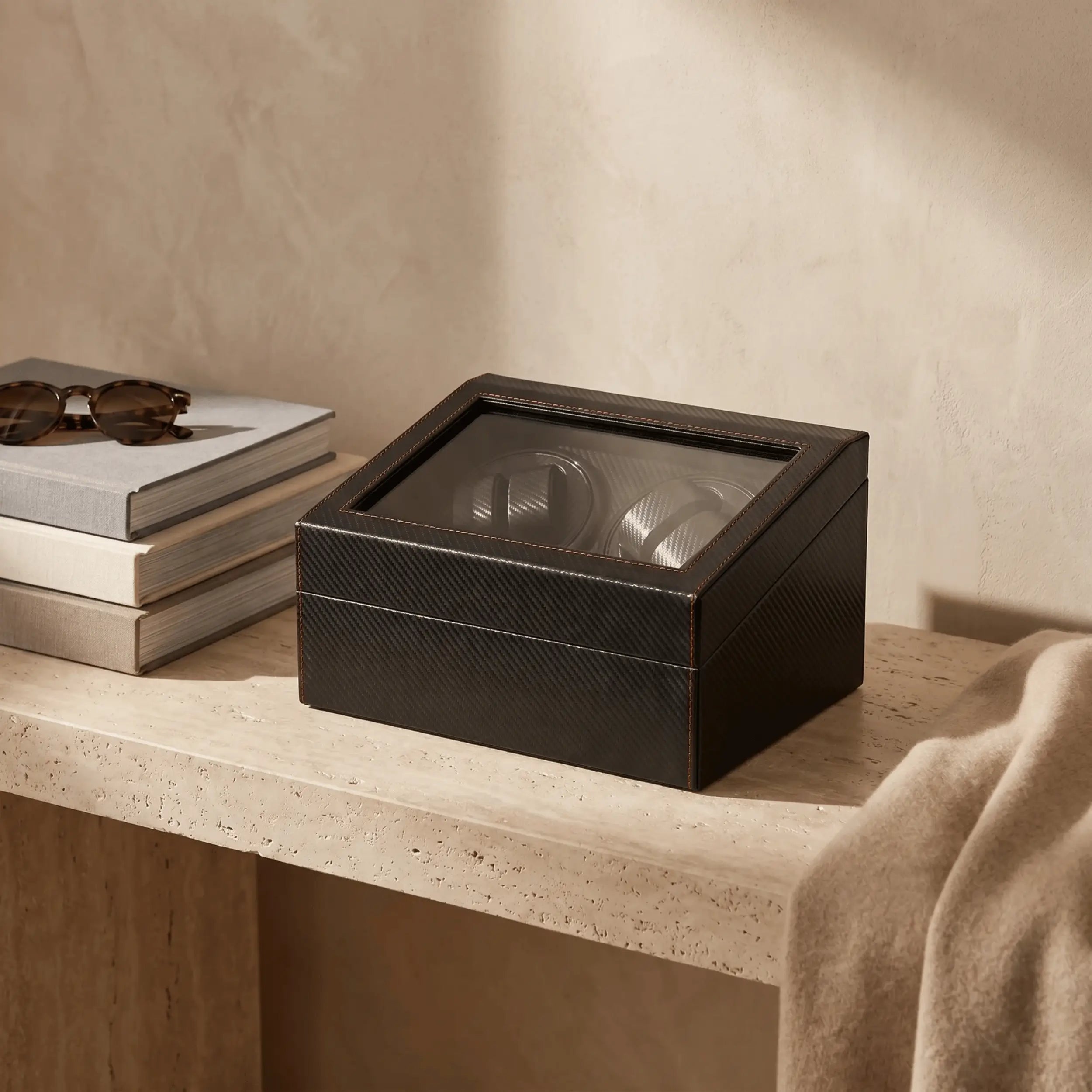Monaco™ - Remontoir 4 Montres Automatiques Silencieux Carbone avec 6 Rangements | Rotation Horlogere