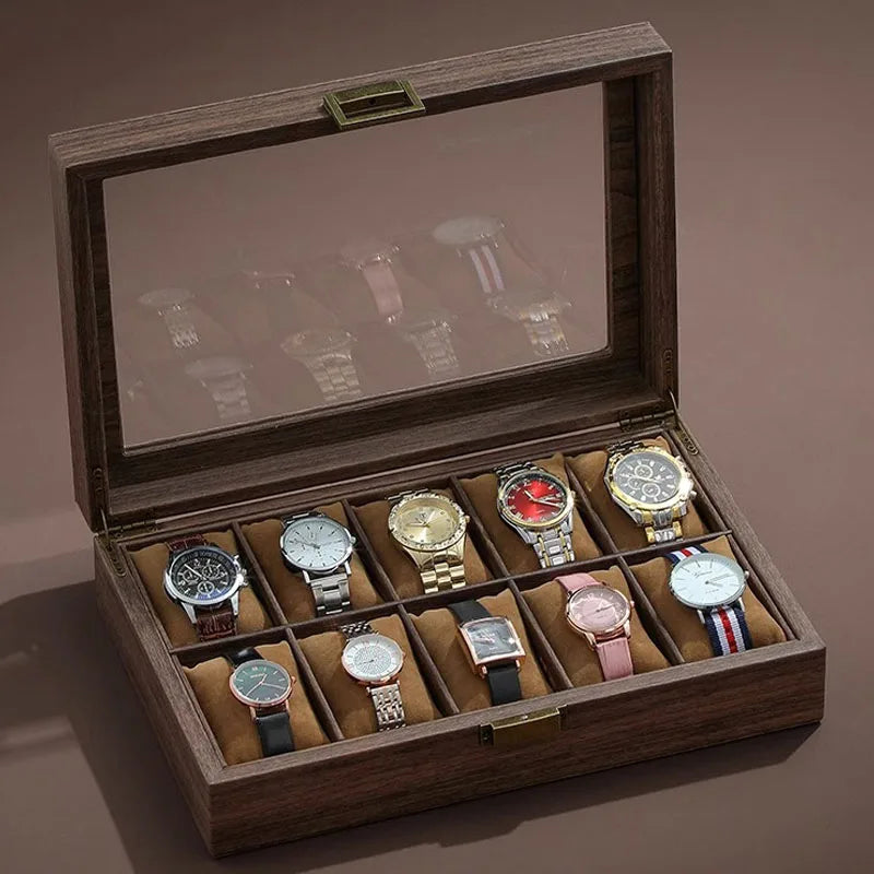 Luxury Wooden Watch Box 3/6/12 Compartments - Premium Glass Collection Case