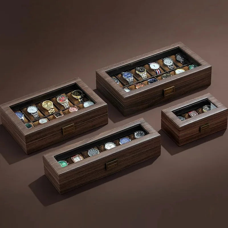 Luxury Wooden Watch Box 3/6/12 Compartments - Premium Glass Collection Case