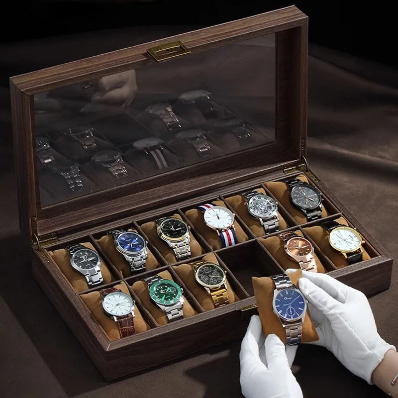 Luxury Wooden Watch Box 3/6/12 Compartments - Premium Glass Collection Case