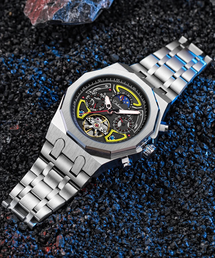 Chronos Nox Steel - Montre Automatique Multifonction Bracelet Acier