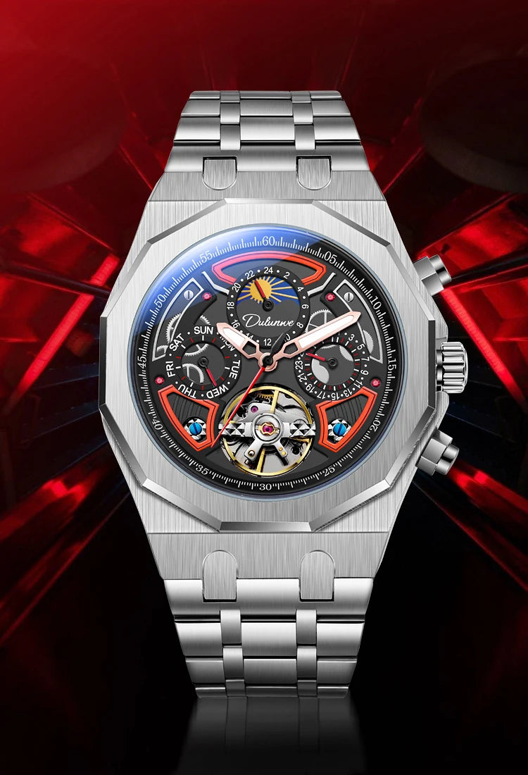 Chronos Nox Steel - Montre Automatique Multifonction Bracelet Acier