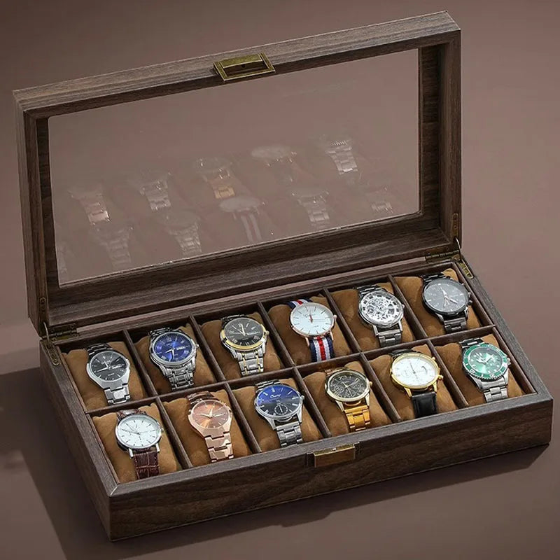 Luxury Wooden Watch Box 3/6/12 Compartments - Premium Glass Collection Case