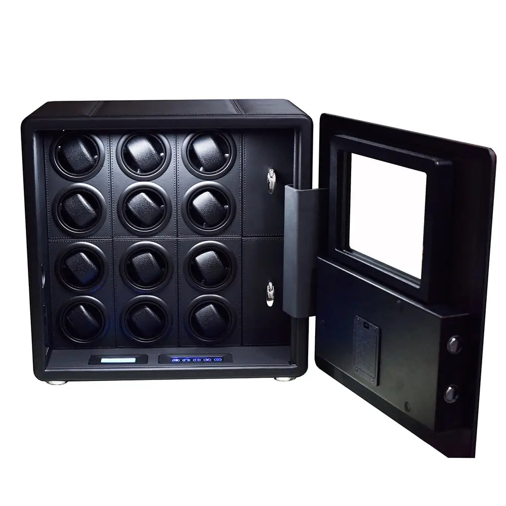 Bastion – Coffre Fort avec Remontoirs 12 Montres - Noir i Surpiqûres | Rotation Horlogère