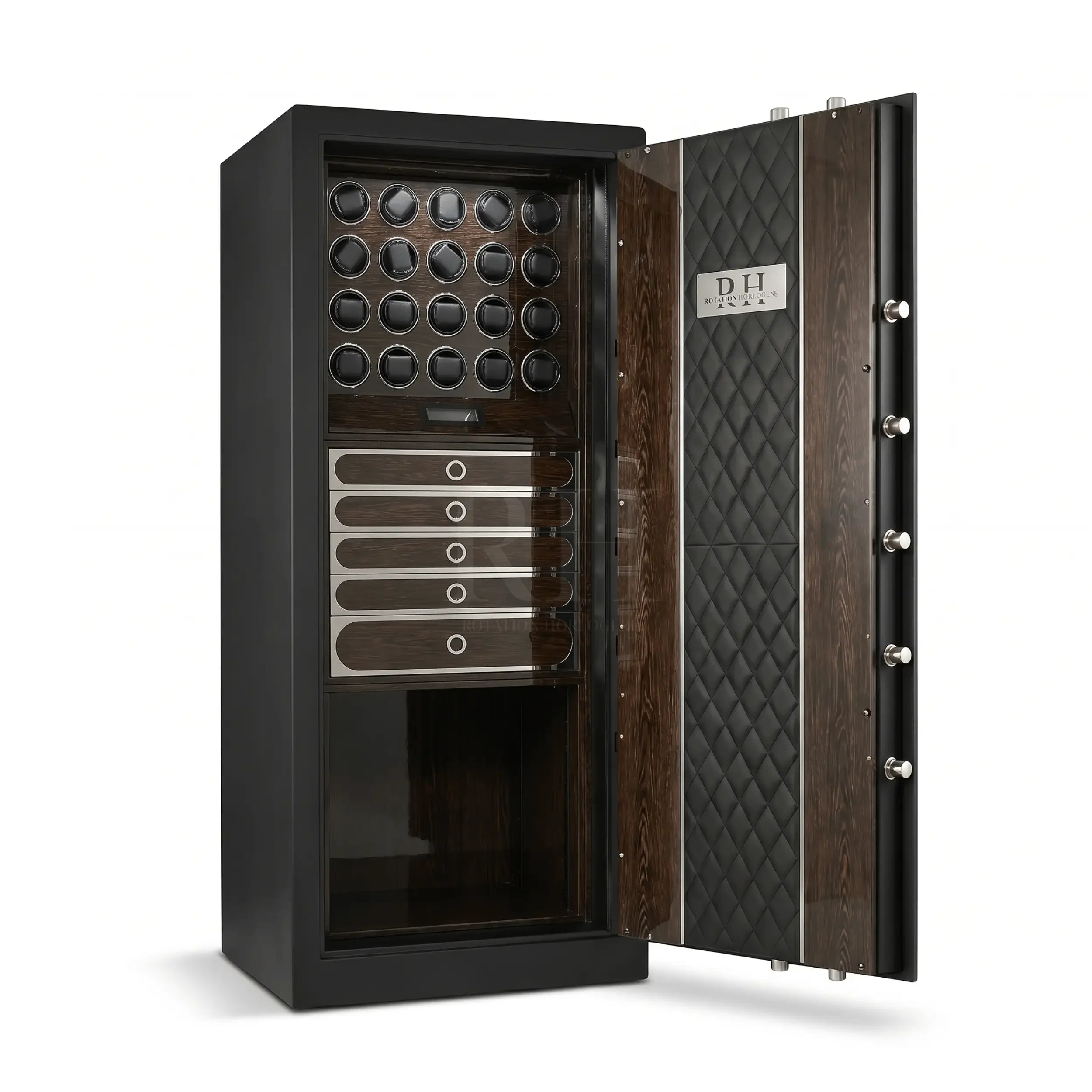 Bellagio Max™ – Coffre-fort avec Remontoirs pour 20 Montres - Noyer | Rotation Horlogère