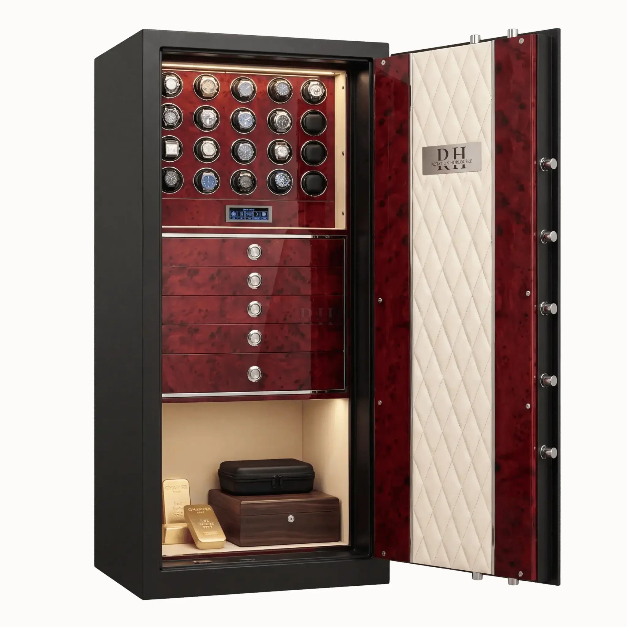 Bellagio Max™ – Coffre-fort avec Remontoirs pour 20 Montres - Rouge Impérial | Rotation Horlogère