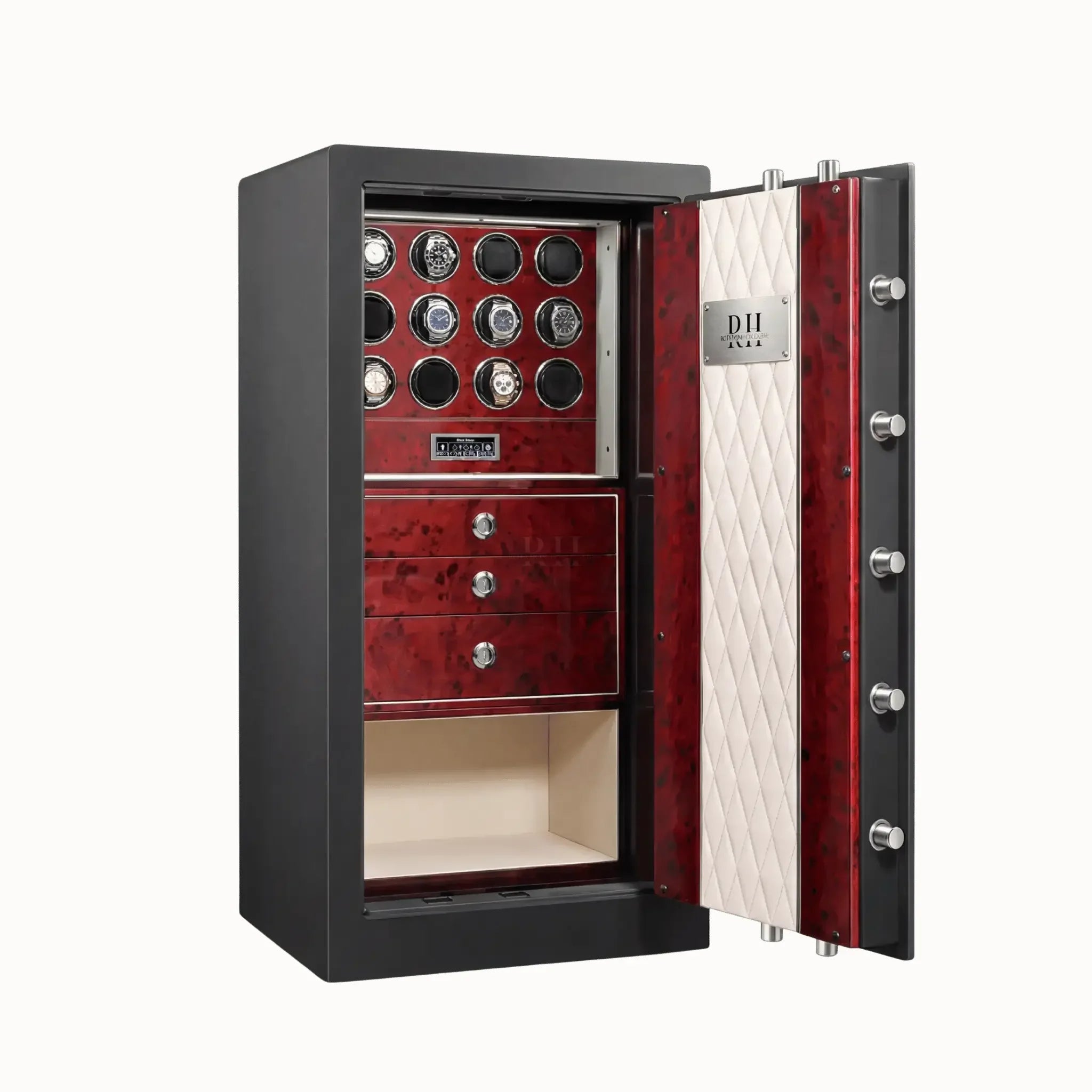 Bellagio Pro™ – Coffre-fort avec Remontoirs pour 12 Montres - Rouge Impérial | Rotation Horlogère
