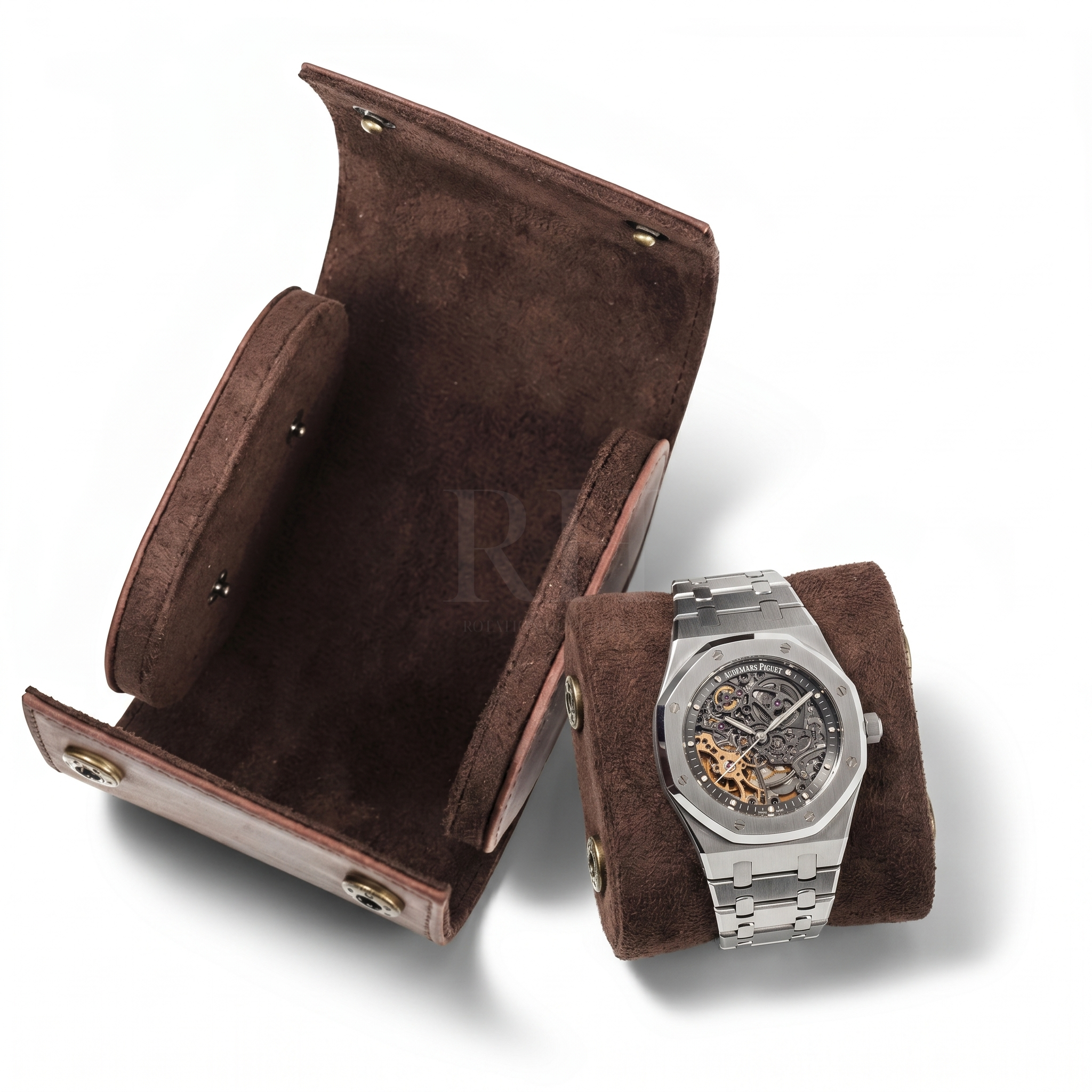 Boite à Montre de Voyage en Cuir Pleine Fleur Marron – Aléria™ 1 - Rotation Horlogère