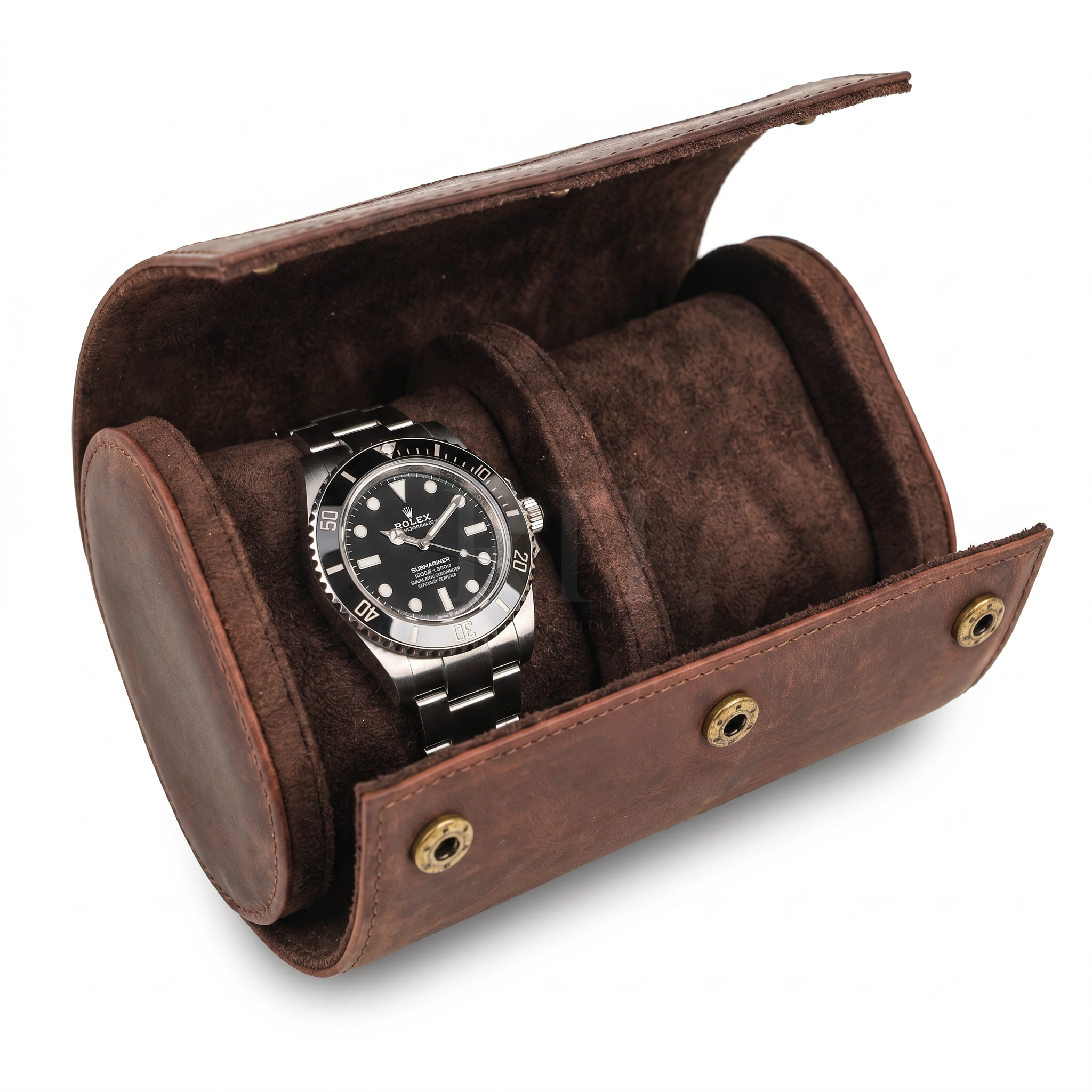 Boite à Montre de Voyage en Cuir Pleine Fleur Marron – Aléria™ 2 Montres - Rotation Horlogère