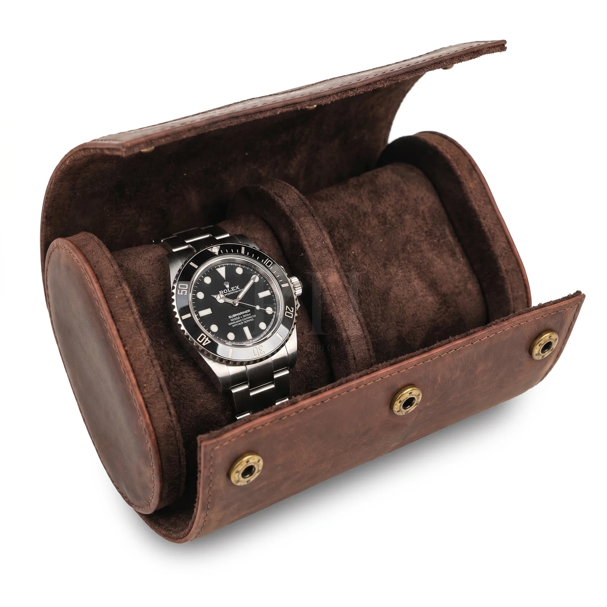Boite à Montre de Voyage en Cuir Pleine Fleur Marron – Aléria™ 2 Montres - Rotation Horlogère