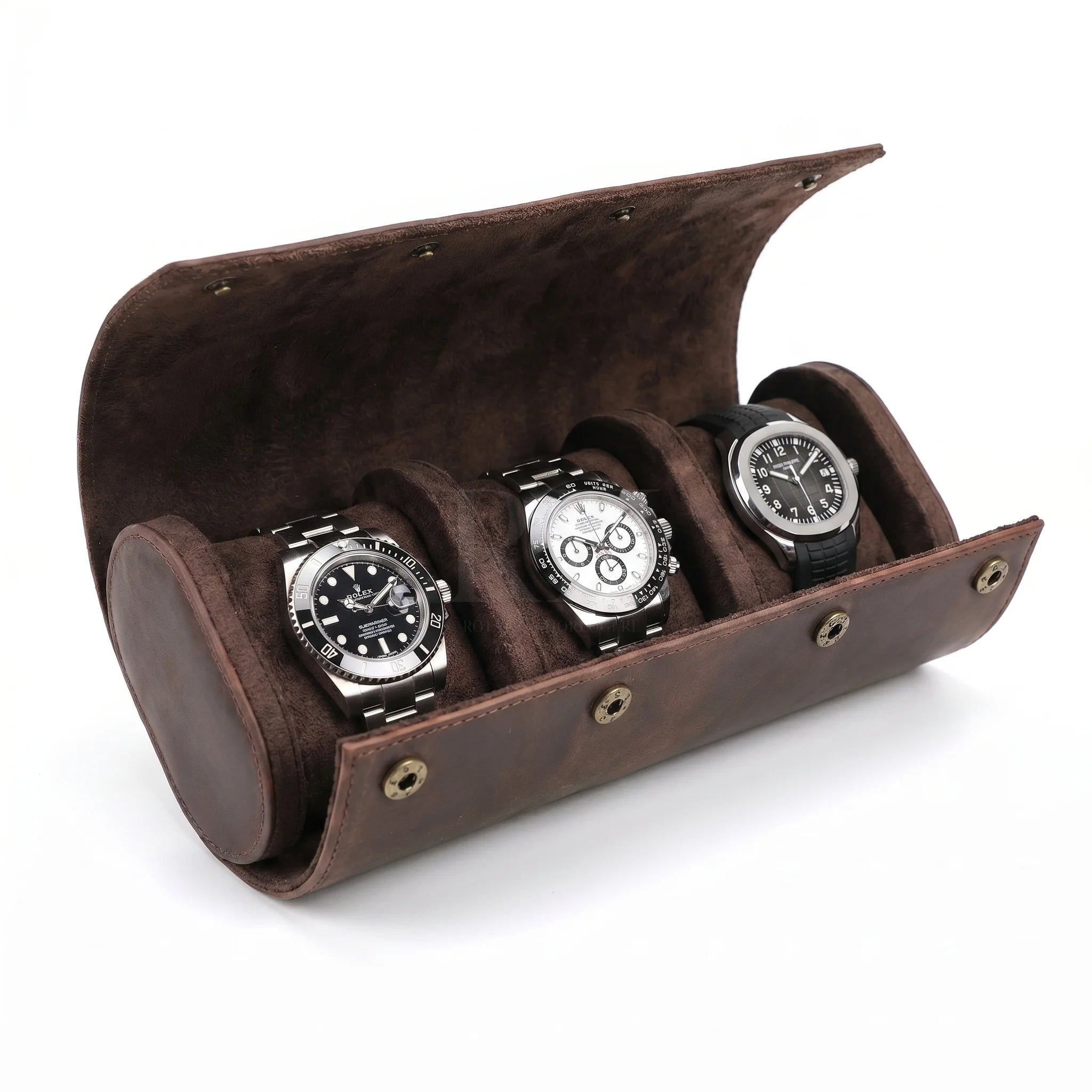Boite à Montre de Voyage en Cuir Pleine Fleur Marron – Aléria™ 3 Montres - Rotation Horlogère