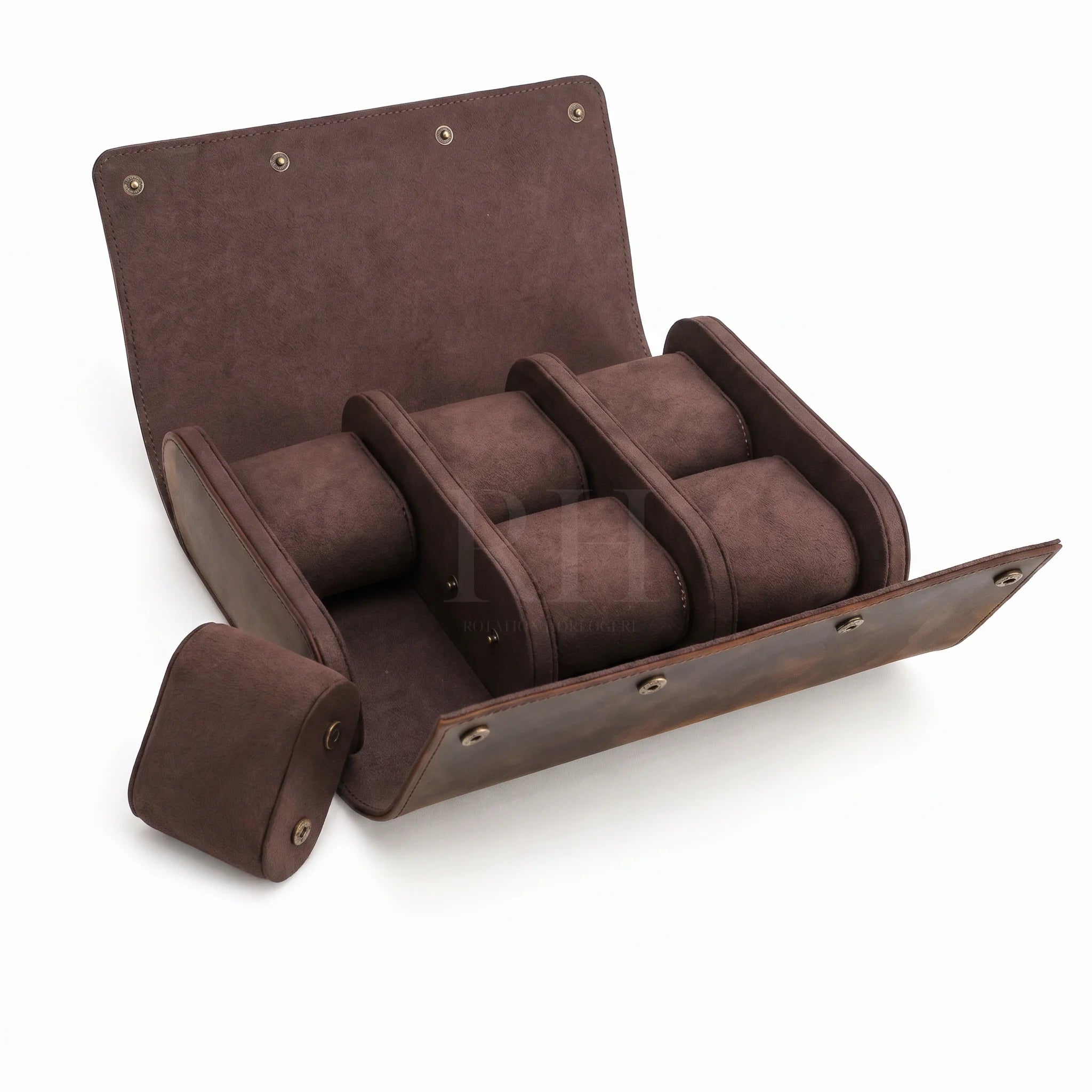 Boite à Montre de Voyage en Cuir Pleine Fleur Marron – Aléria™ 6 Montres - Rotation Horlogère