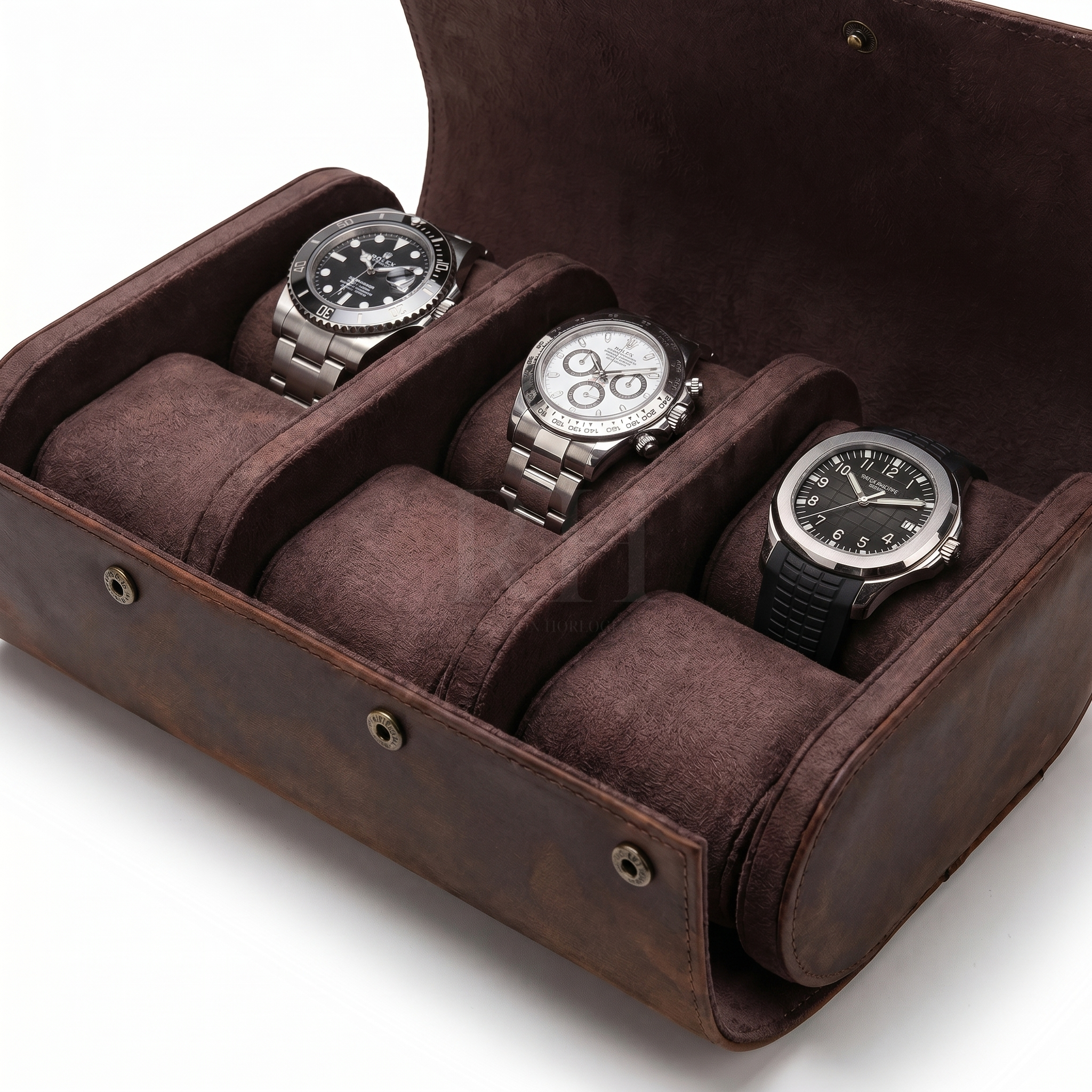 Boite à Montre de Voyage en Cuir Pleine Fleur Marron – Aléria™ 6 Montres - Rotation Horlogère