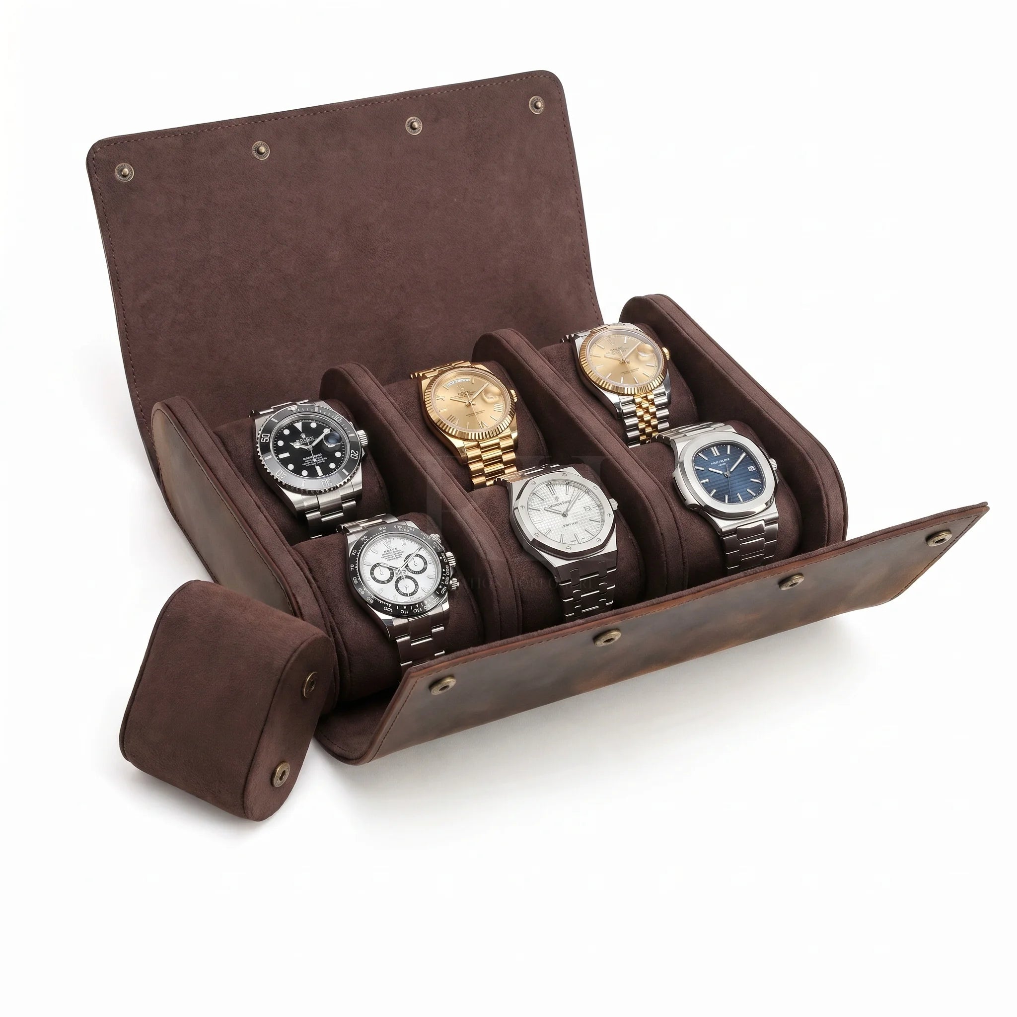 Boite à Montre de Voyage en Cuir Pleine Fleur Marron – Aléria™ 6 Montres - Rotation Horlogère
