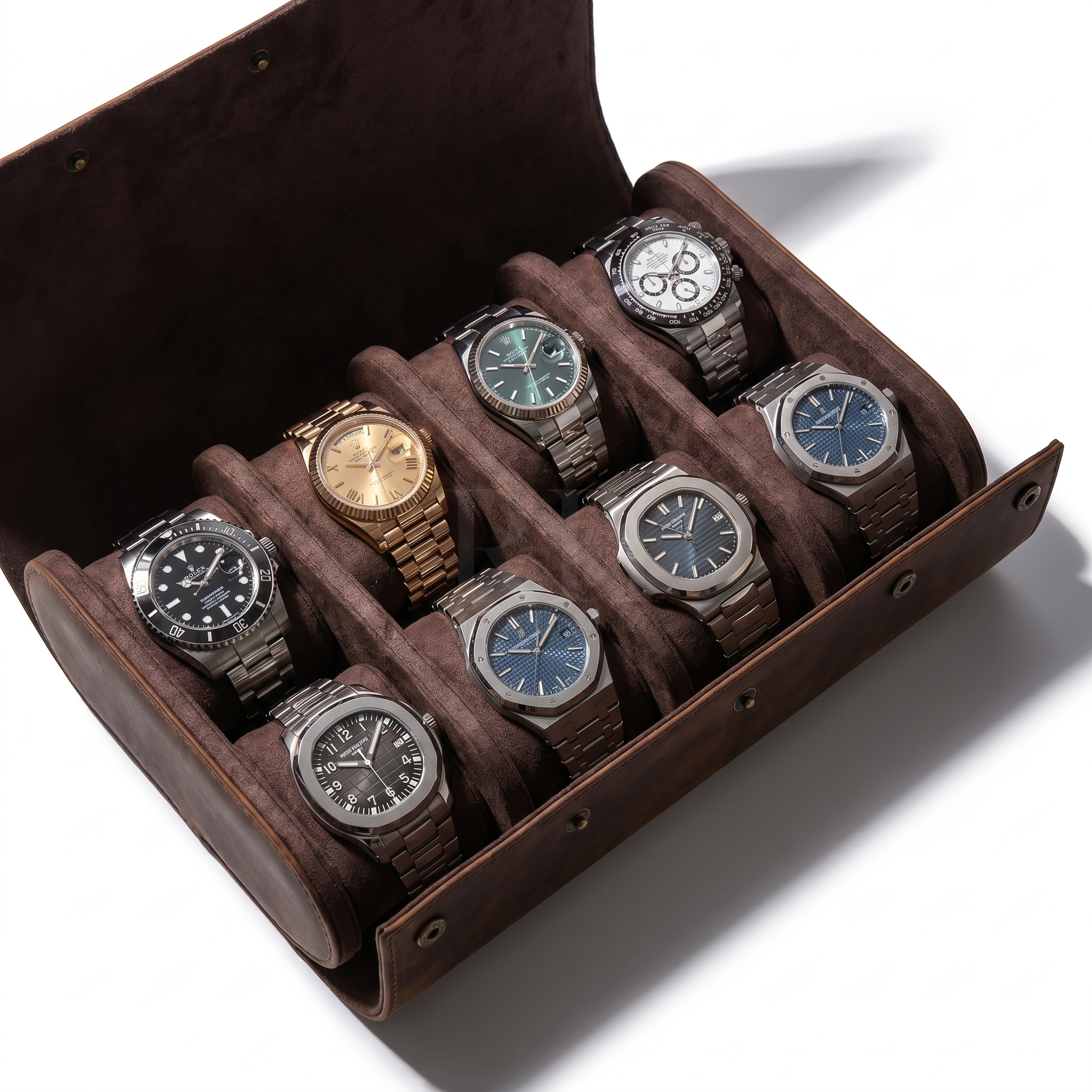 Boite à Montre de Voyage en Cuir Pleine Fleur Marron – Aléria™ 8 Montres - Rotation Horlogère
