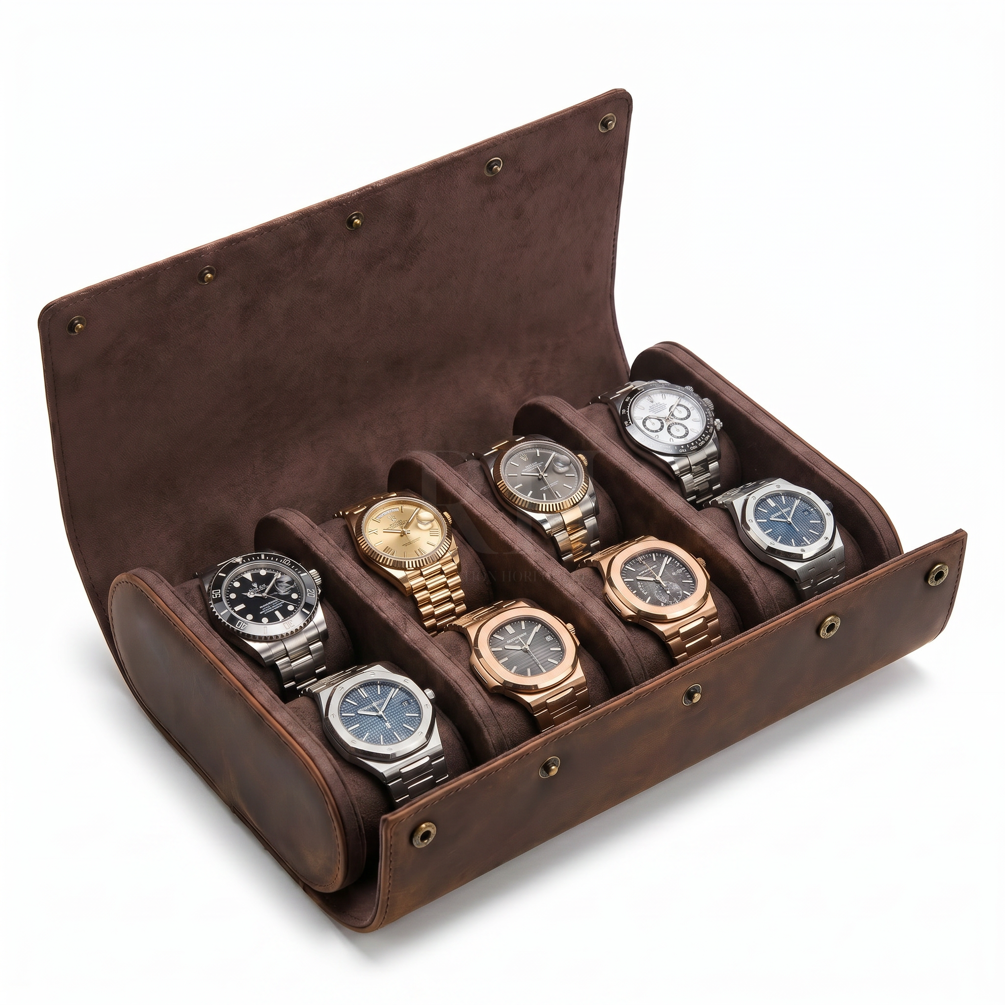 Boite à Montre de Voyage en Cuir Pleine Fleur Marron – Aléria™ 8 Montres - Rotation Horlogère