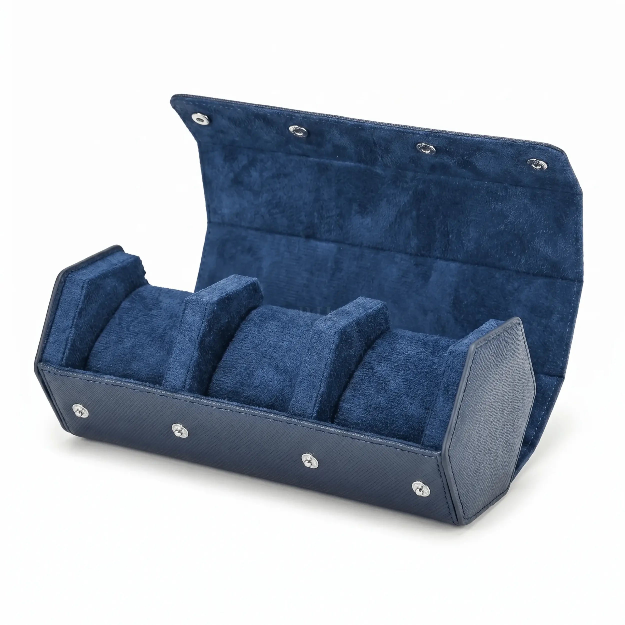 Boîte à Montre en Cuir Milano™, Saffiano Bleu pour 3 Montres - Rotation Horlogère