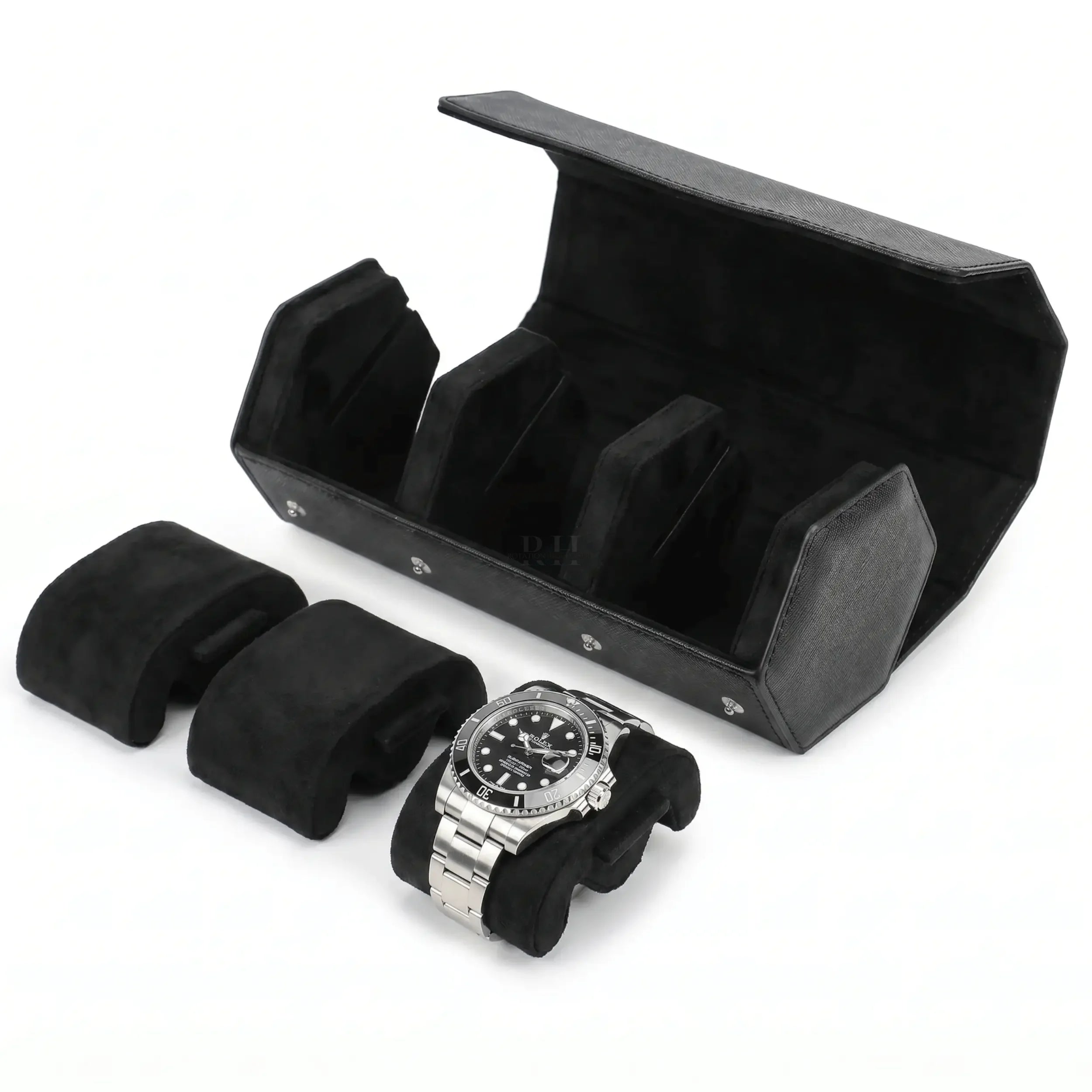 Boîte à Montre en Cuir Milano™, Saffiano Noir pour 3 Montres - Rotation Horlogère