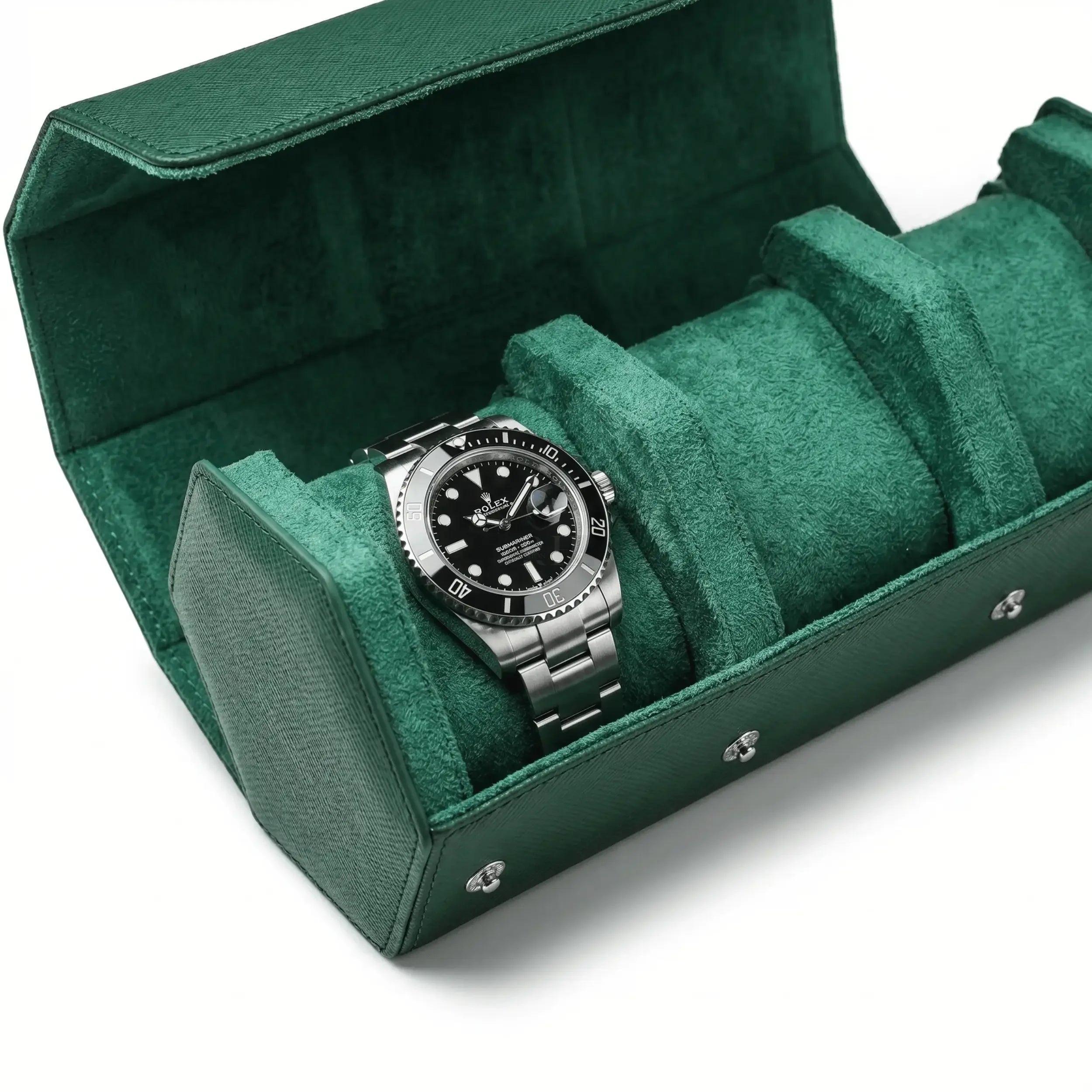 Boîte à Montre en Cuir Milano™, Saffiano Vert pour 3 Montres - Rotation Horlogère