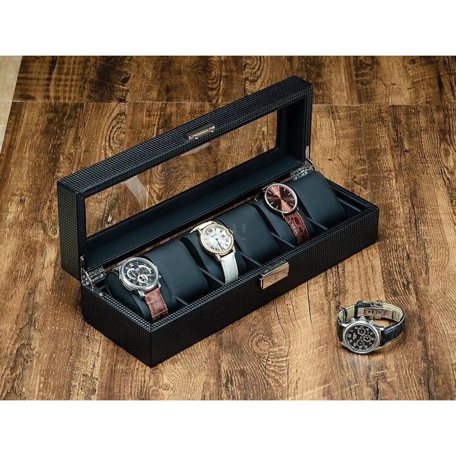 Coffret Montre Carbone - 6 Emplacements - Rotation Horlogère