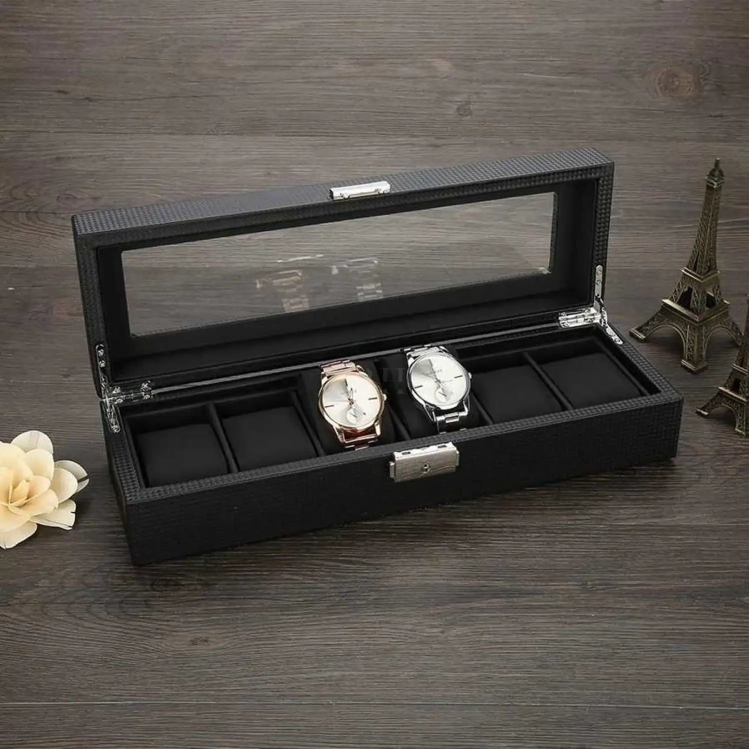 Coffret Montre Carbone - 6 Emplacements - Rotation Horlogère