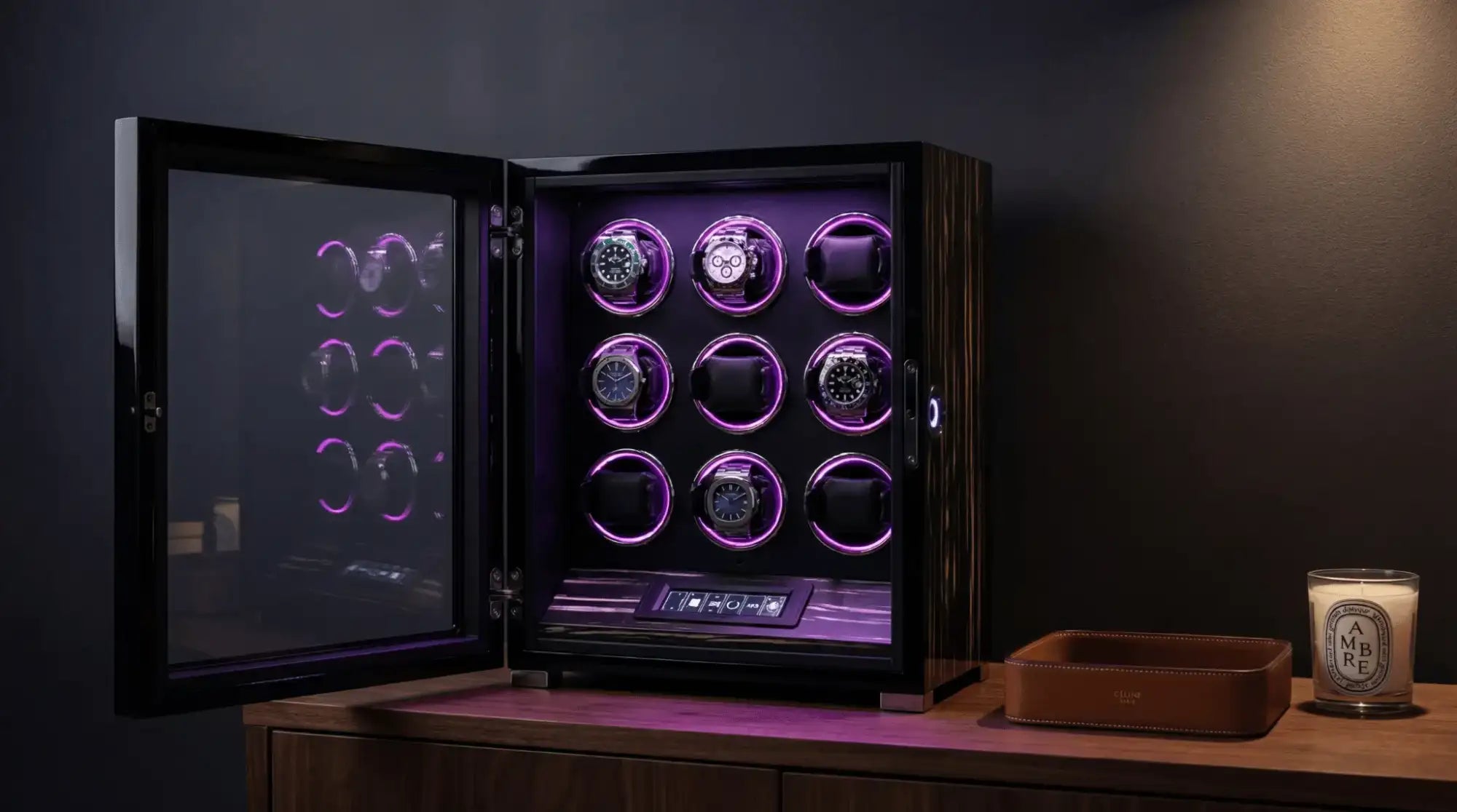 ambassadeur ebene remontoir de montres automatiques pour 9 motnres roytation horlogere