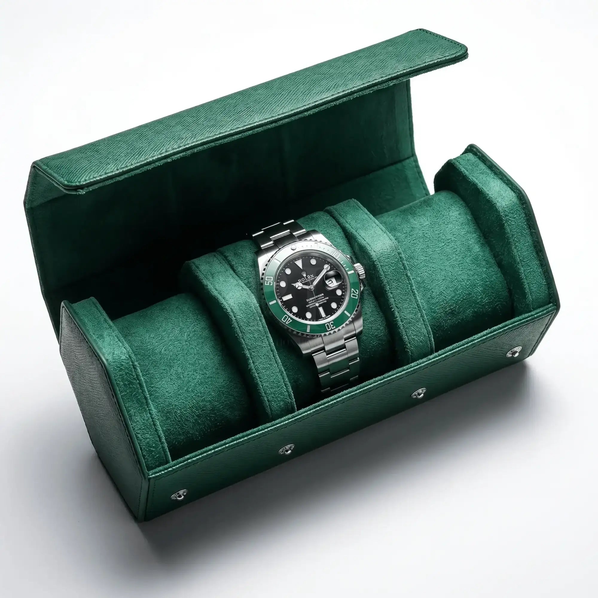 Boîte à Montre en Cuir Milano™, Saffiano Vert pour 3 Montres - Rotation Horlogère