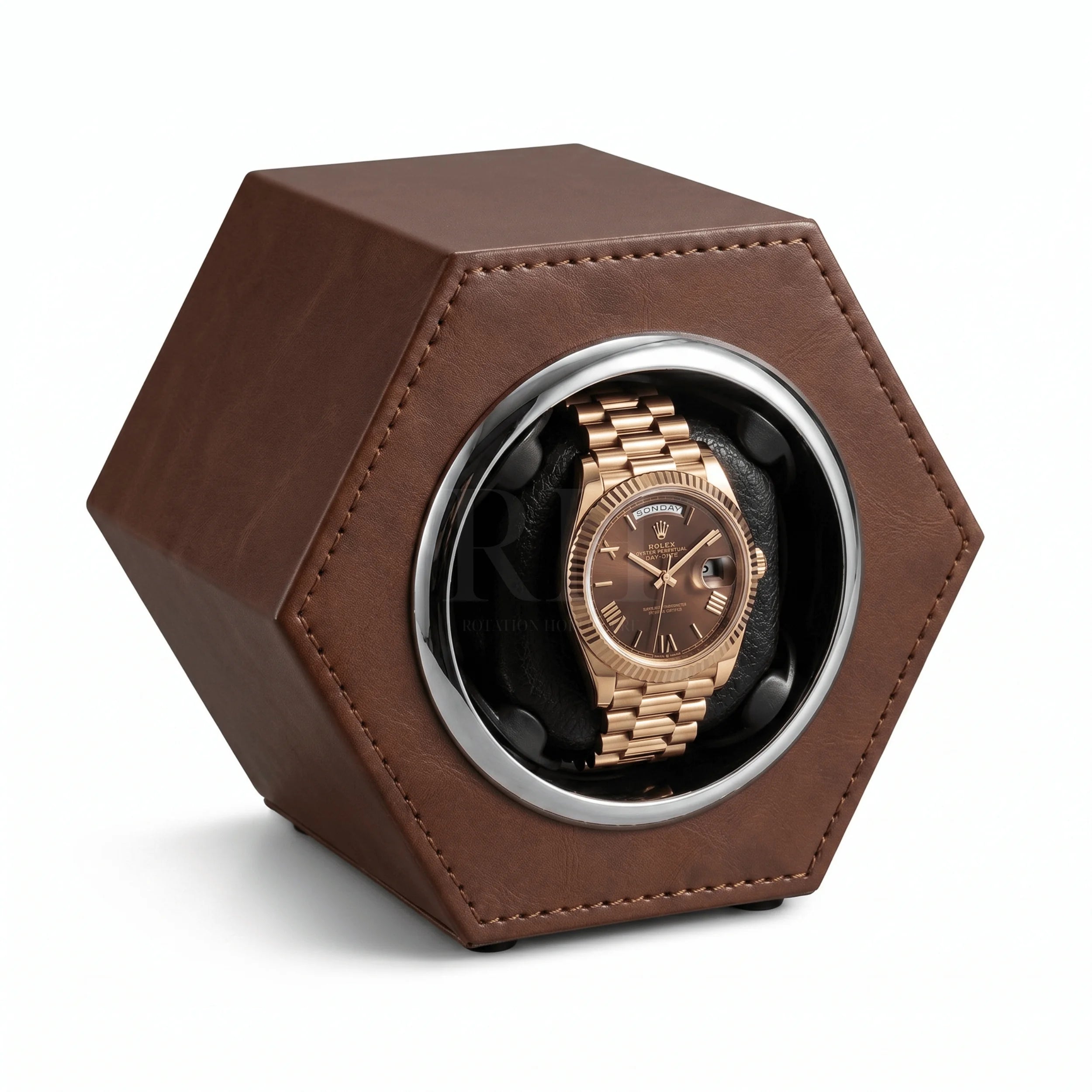 Remontoir à Montre Automatique - Hexa - Marron | Rotation Horlogère