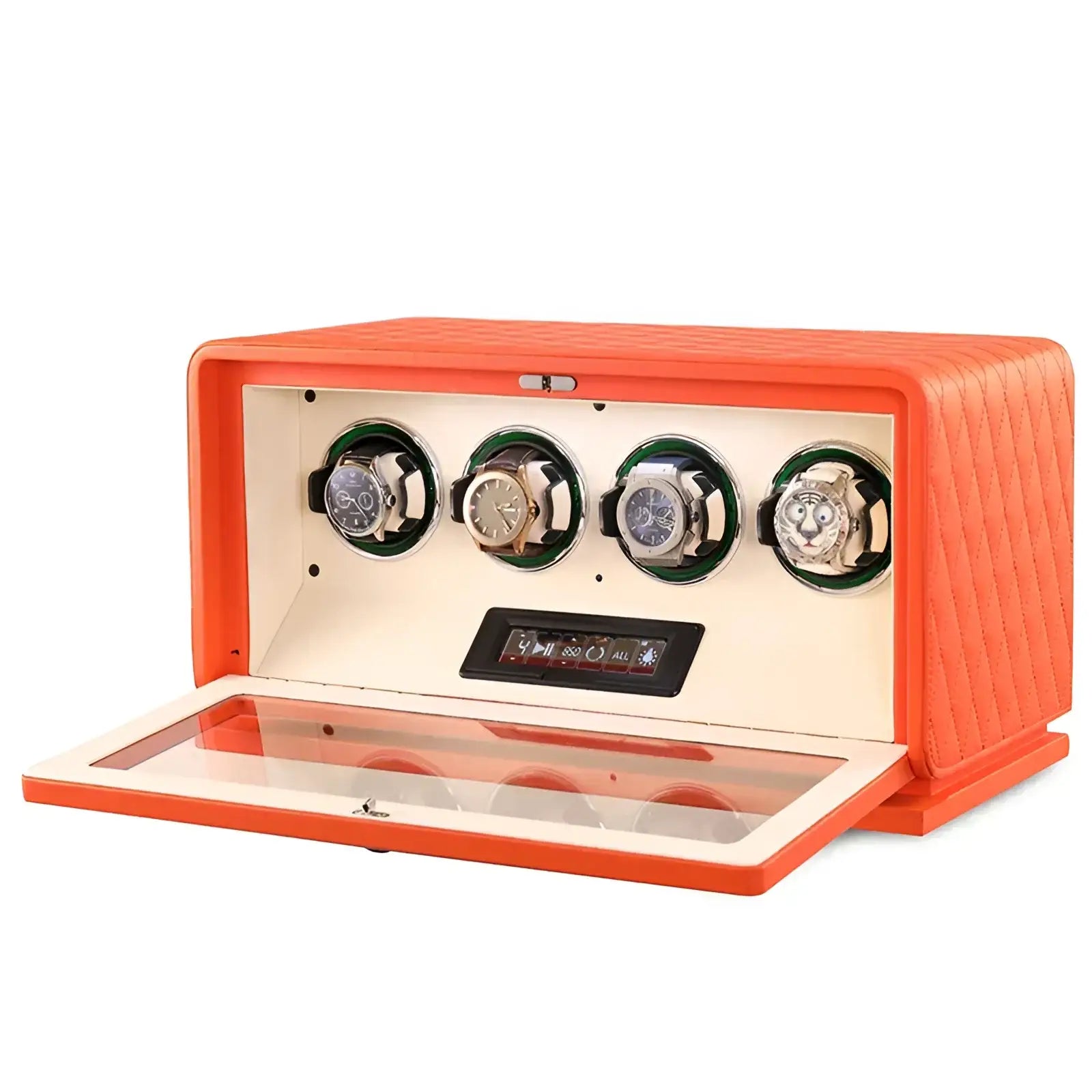 Remontoir Automatique Daytona pour 2 à 12 Montres - Mandarine / 4 Emplacements | Rotation Horlogère