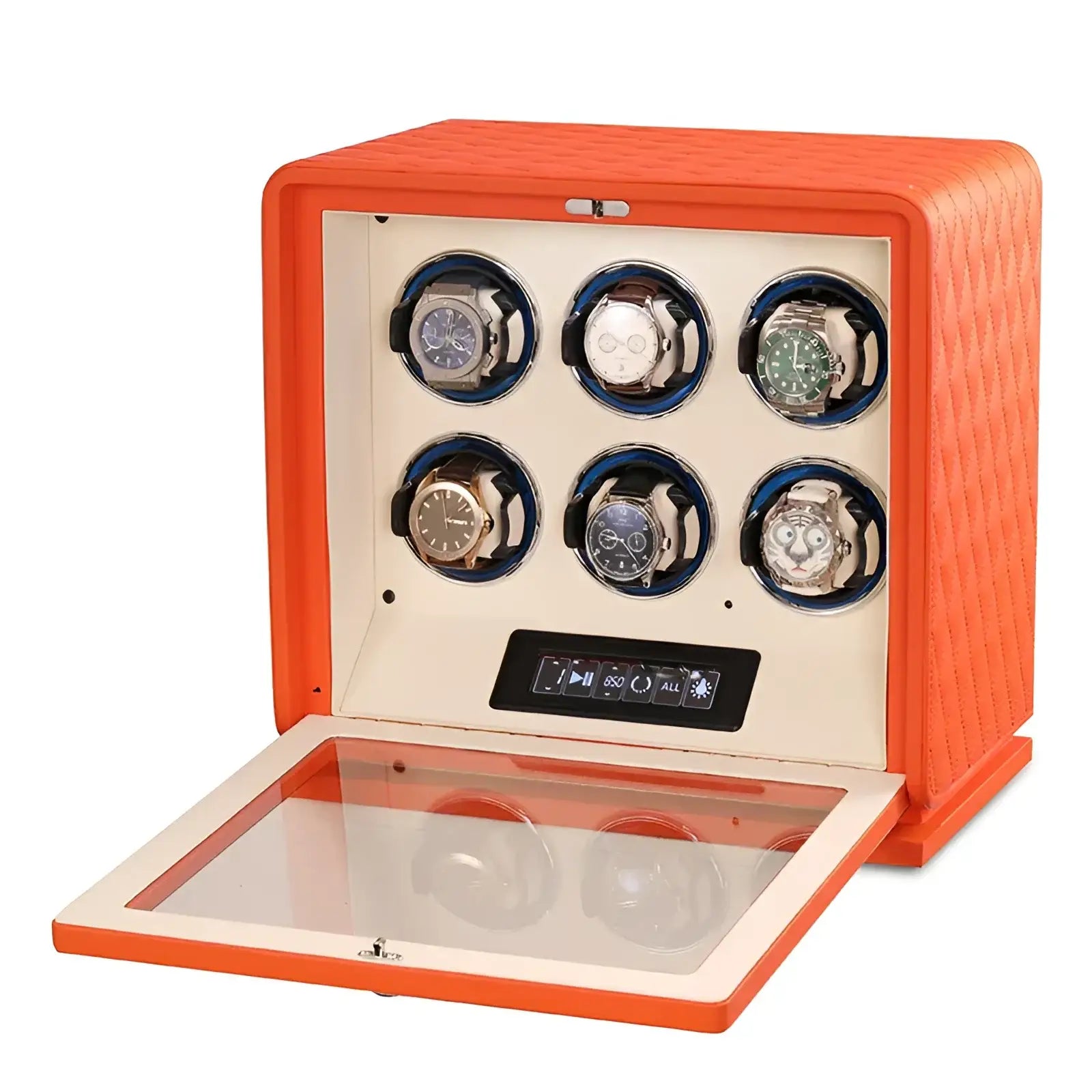 Remontoir Automatique Daytona pour 2 à 12 Montres - Mandarine / 6 Emplacements | Rotation Horlogère