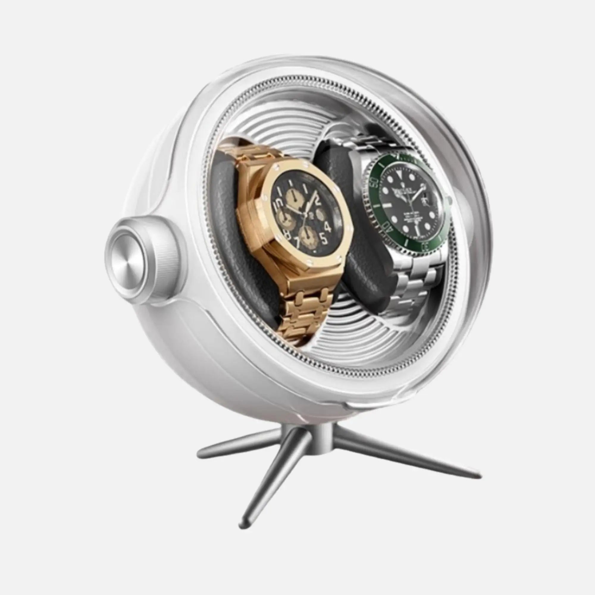 Remontoir Sphère Cosmos Duo – écrin Rotatif Design pour 2 Montres - Blanc | Rotation Horlogère