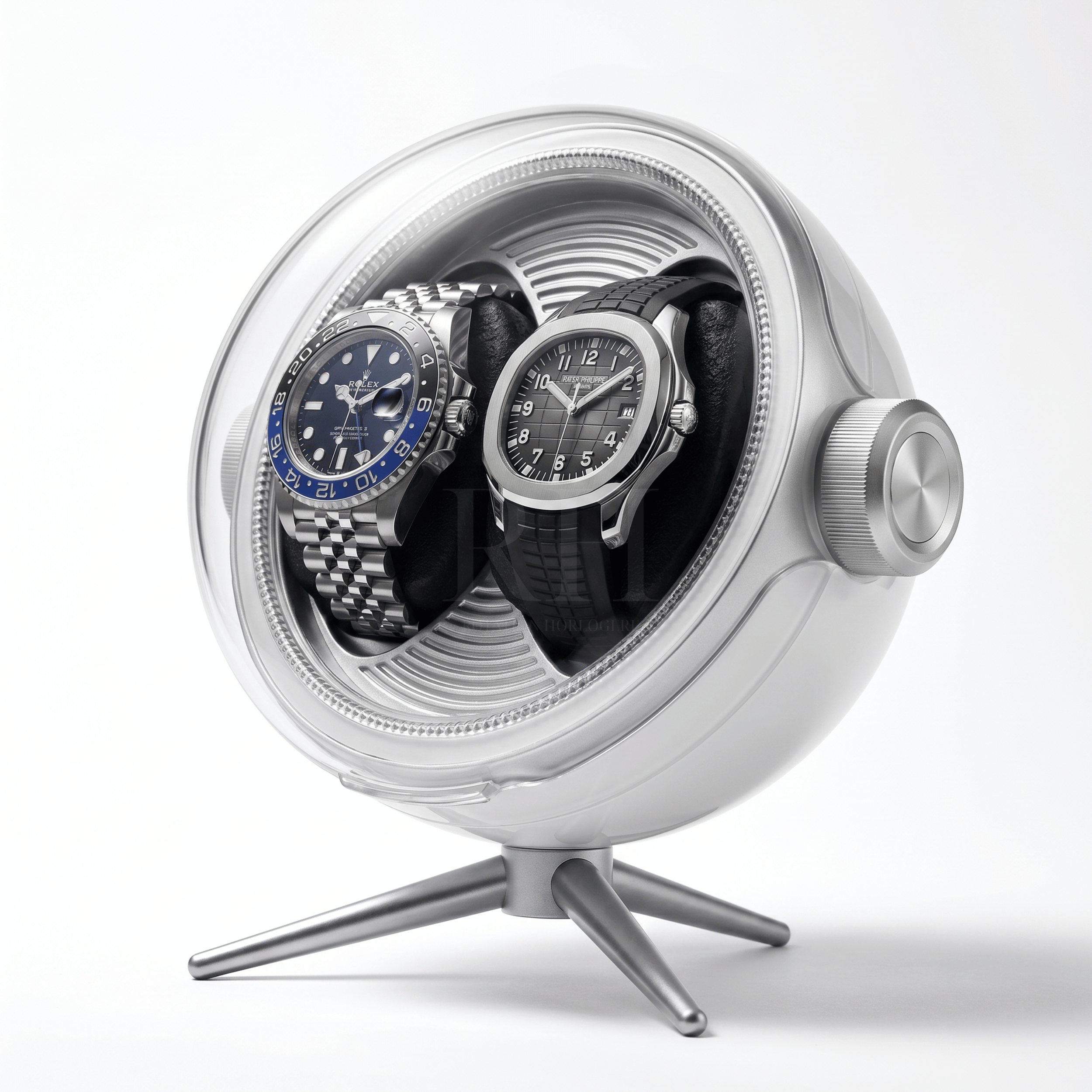 Remontoir Sphère Cosmos Duo – écrin Rotatif Design pour 2 Montres - Blanc | Rotation Horlogère