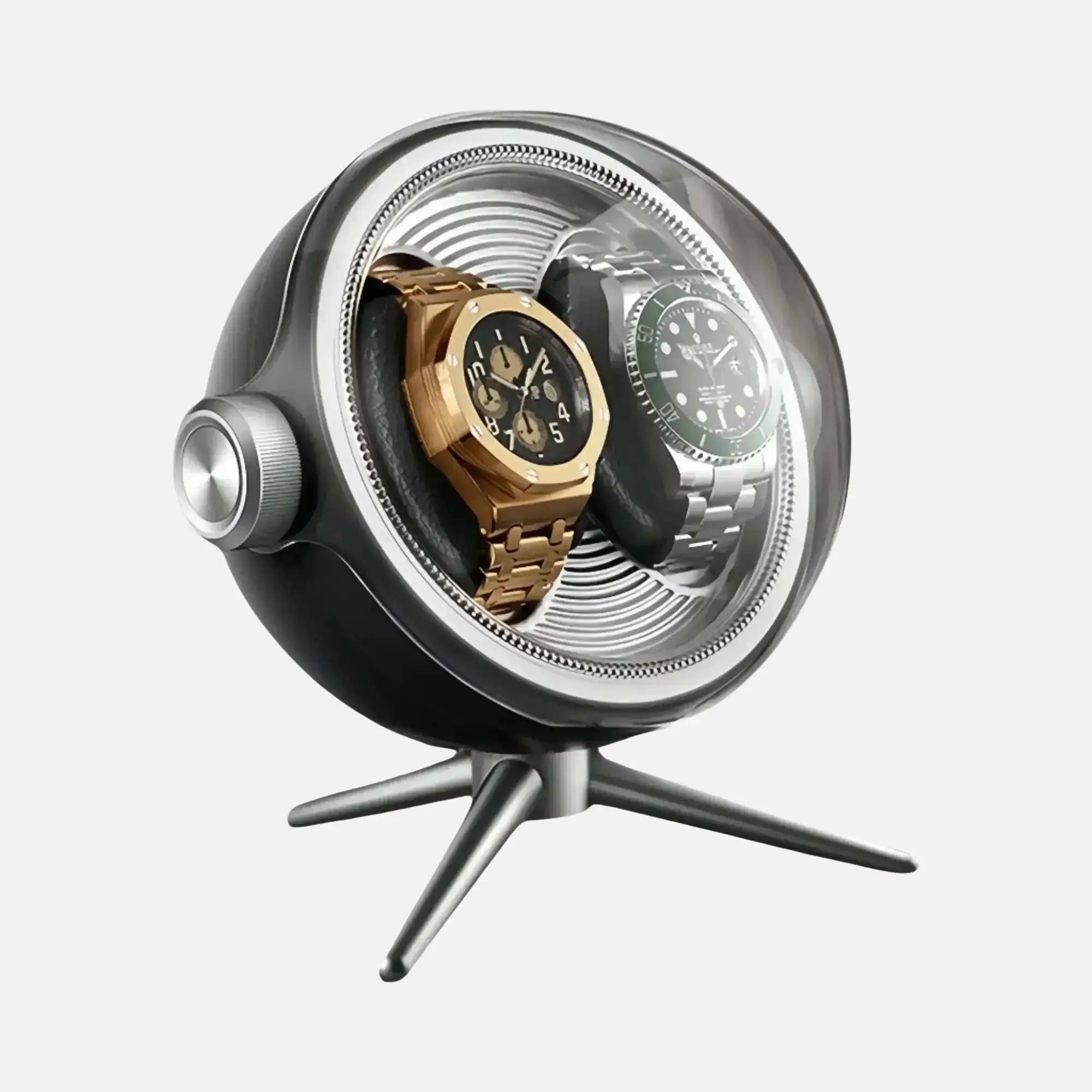 Remontoir Sphère Cosmos Duo – écrin Rotatif Design pour 2 Montres - Noir | Rotation Horlogère