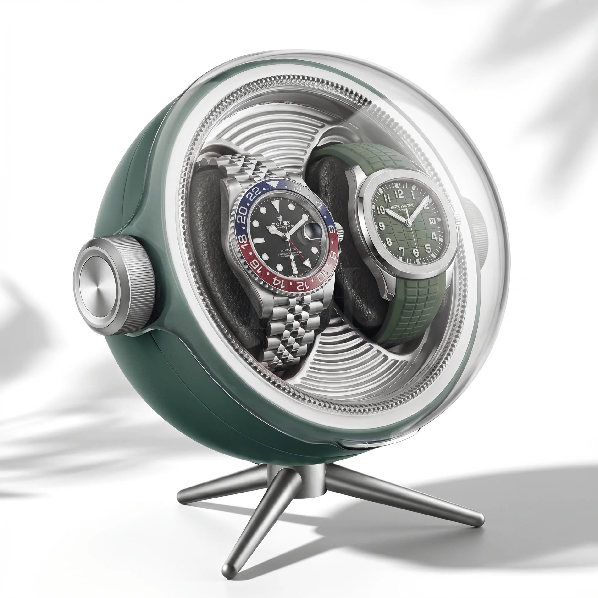 Remontoir Sphère Cosmos Duo – écrin Rotatif Design pour 2 Montres - Vert | Rotation Horlogère