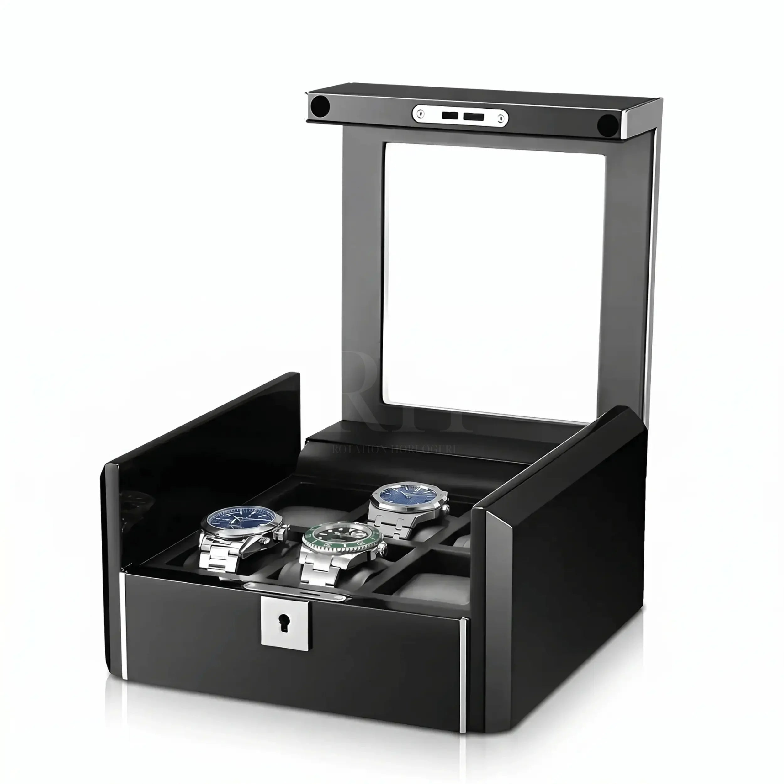 Scuderia™ - Boite à Montre Luxe pour 6 Montres - Insert Piano Noir Laqué | Rotation Horlogère