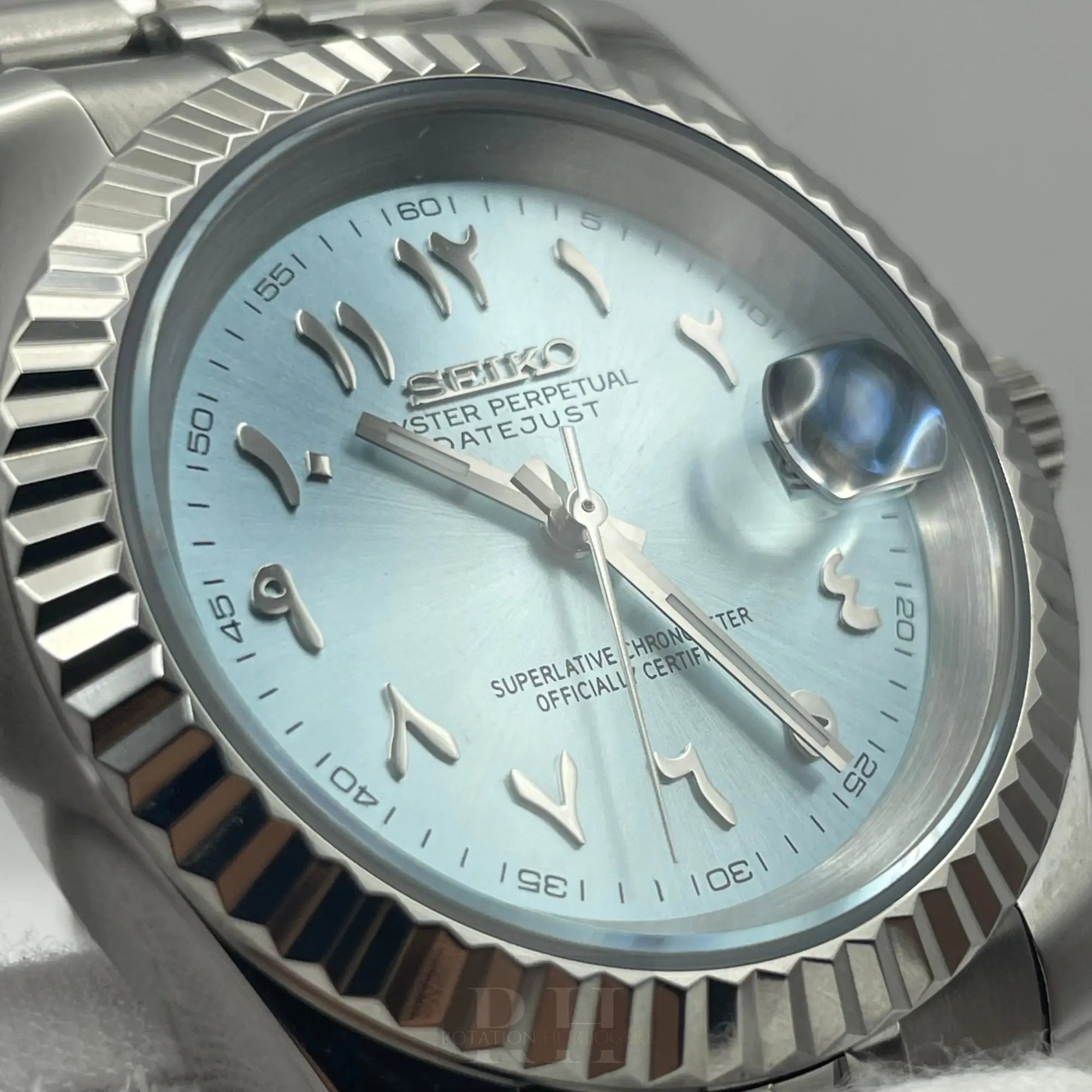 Seiko Mod Datejust Arabic Dial Bleu Turquoise - Rotation