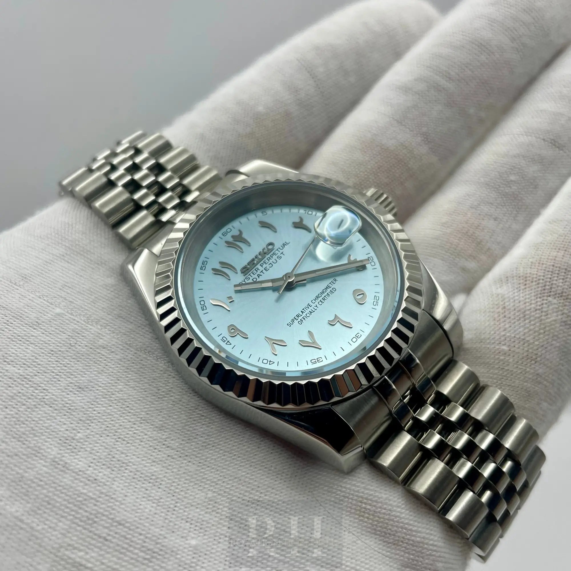 Seiko Mod Datejust Arabic Dial Bleu Turquoise - Rotation