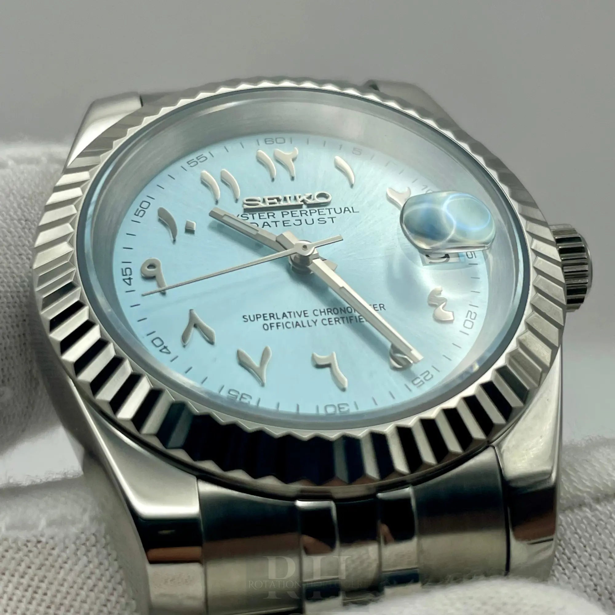 Seiko Mod Datejust Arabic Dial Bleu Turquoise - Rotation