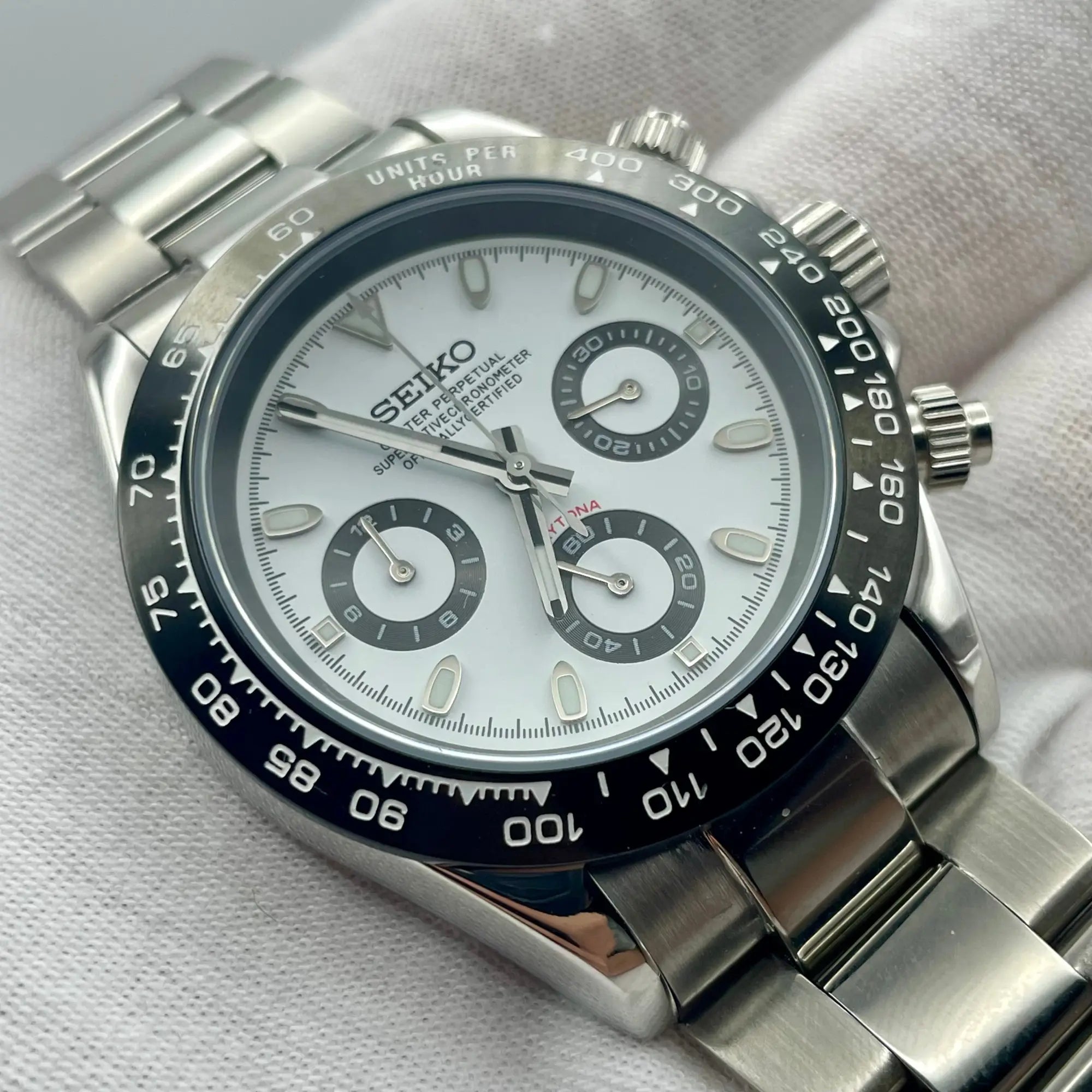 Seiko Mod Daytona Cadran Blanc ??anda’ - Rotation Horlogère